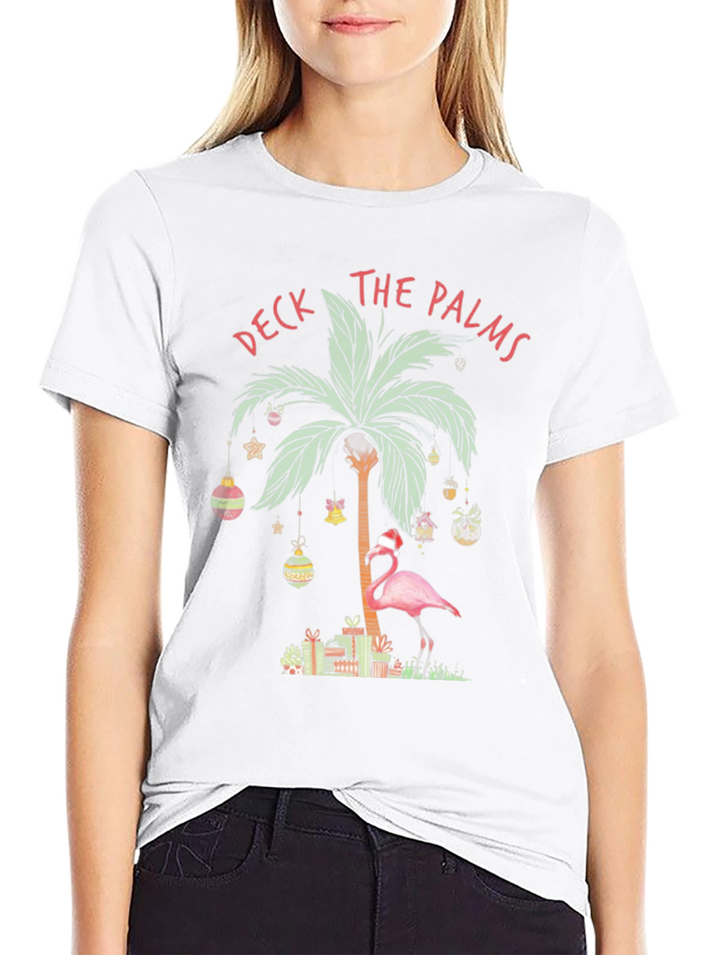 Deck the Palms Flamingo Christmas T-Shirt
