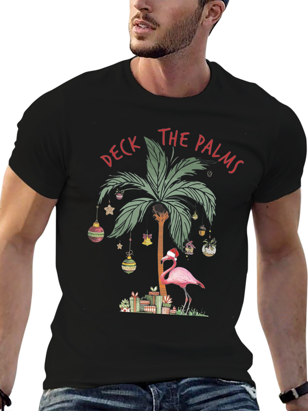 Deck the Palms Flamingo Christmas T-Shirt