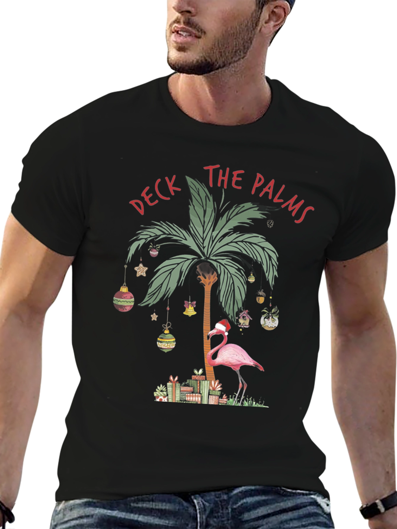 Deck the Palms Flamingo Christmas T-Shirt