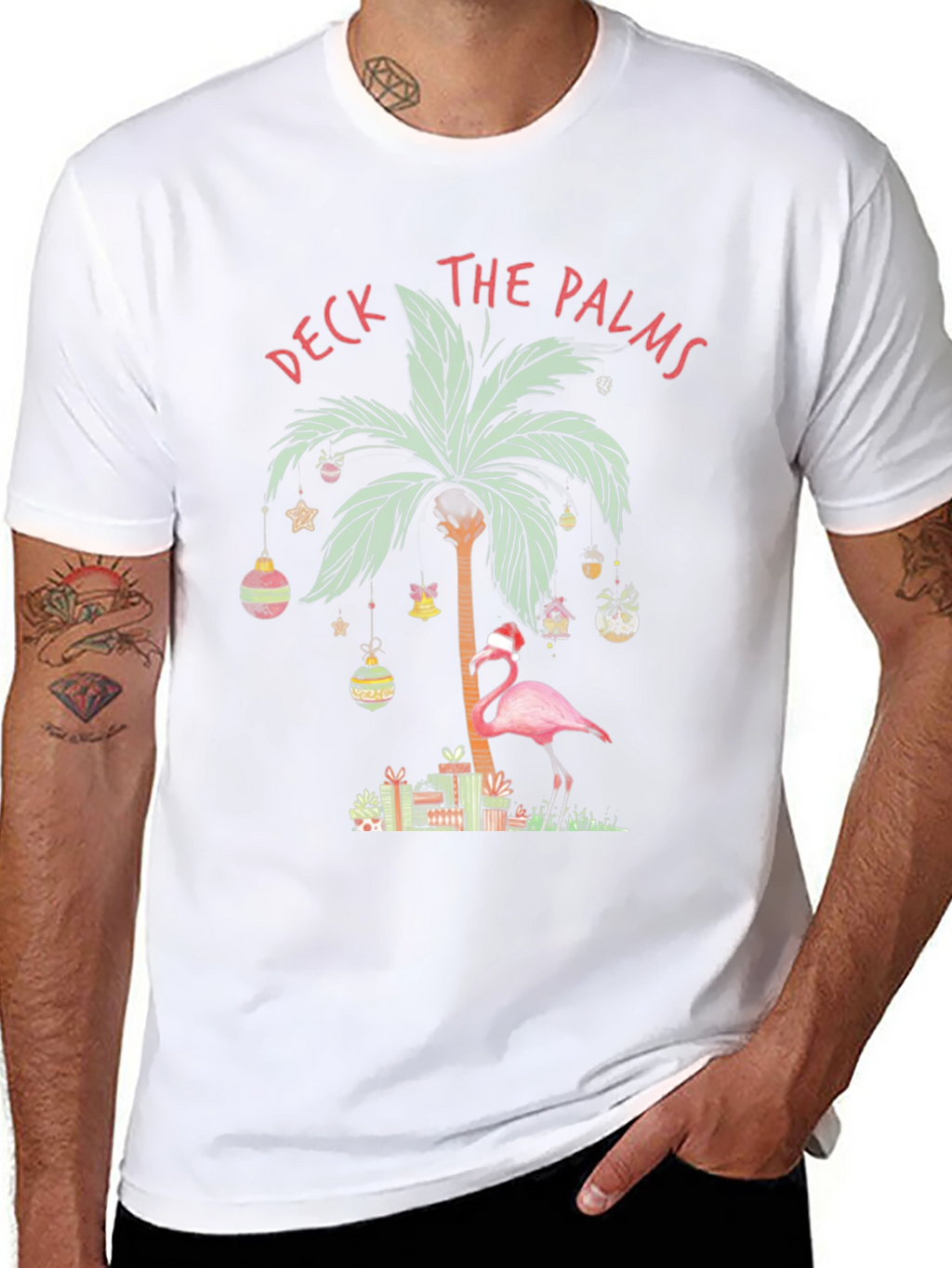 Deck the Palms Flamingo Christmas T-Shirt