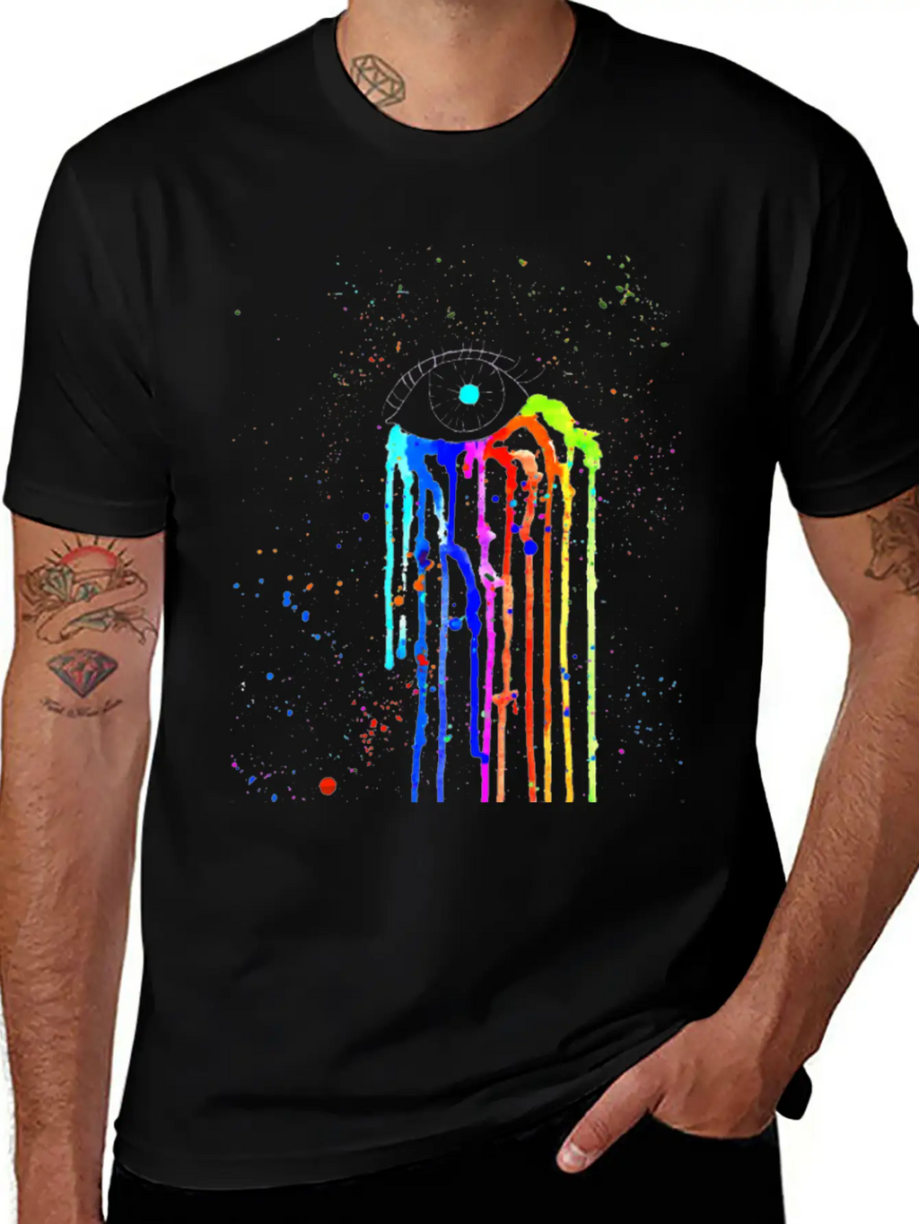 Eye Rainbow Tears Dark Essential Cotton Tee For Daily Outfits – Unisex Style