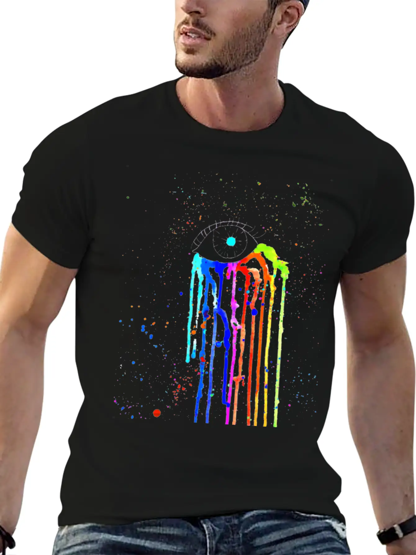 Eye Rainbow Tears Dark Essential Cotton Tee For Daily Outfits – Unisex Style