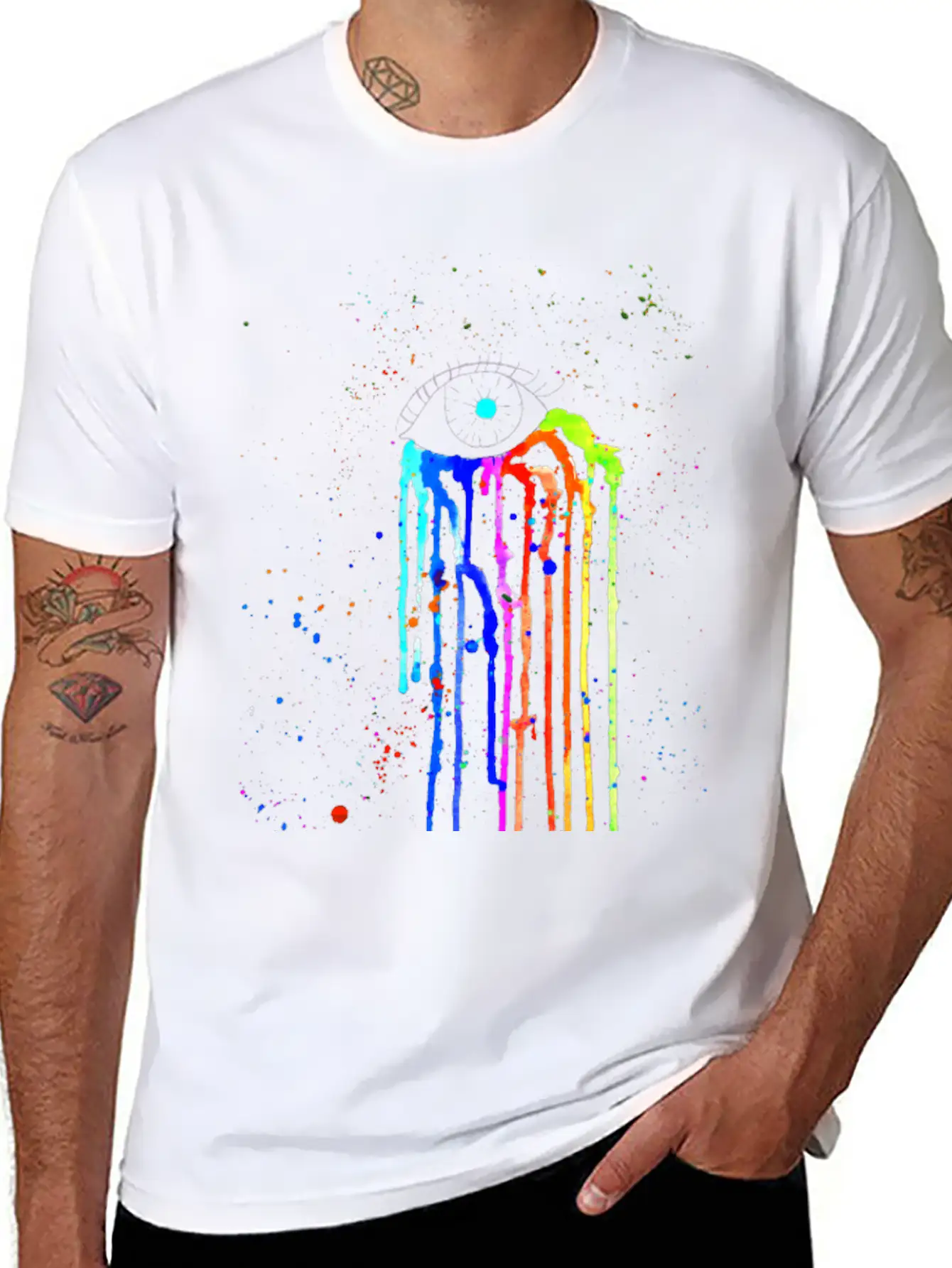 Eye Rainbow Tears Dark Essential Cotton Tee For Daily Outfits – Unisex Style