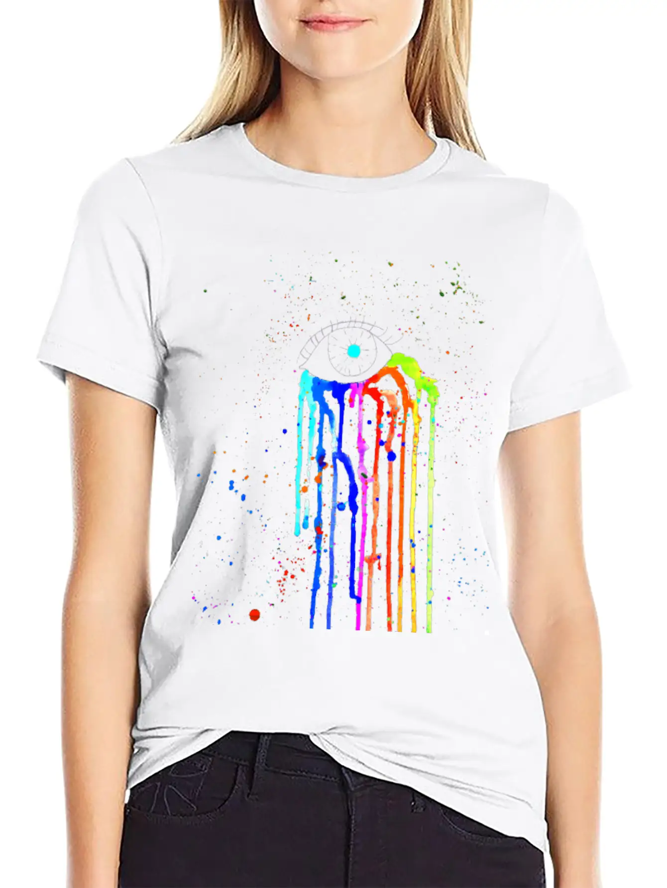 Eye Rainbow Tears Dark Essential Cotton Tee For Daily Outfits – Unisex Style