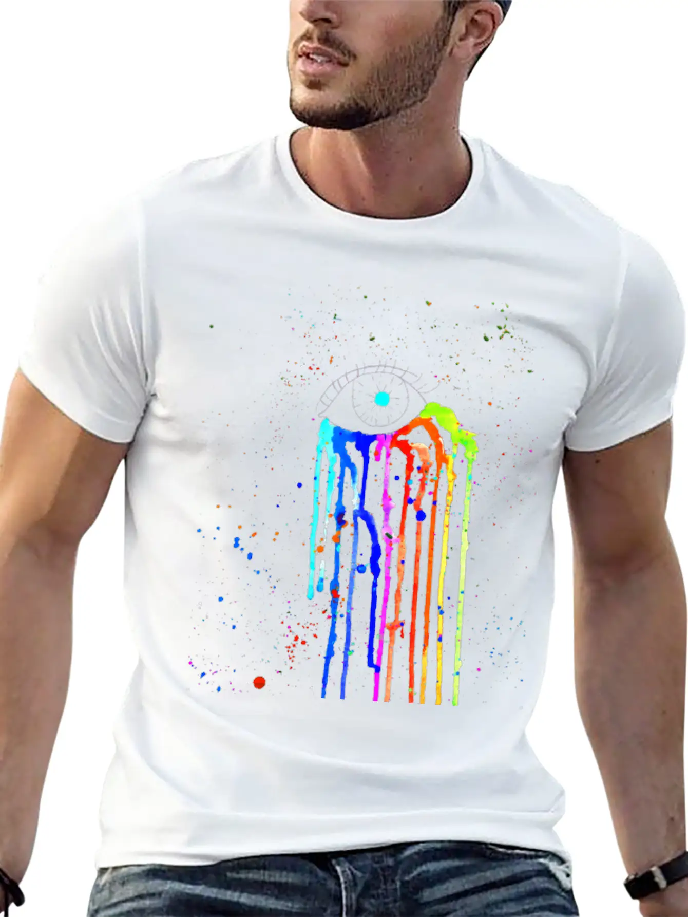 Eye Rainbow Tears Dark Essential Cotton Tee For Daily Outfits – Unisex Style