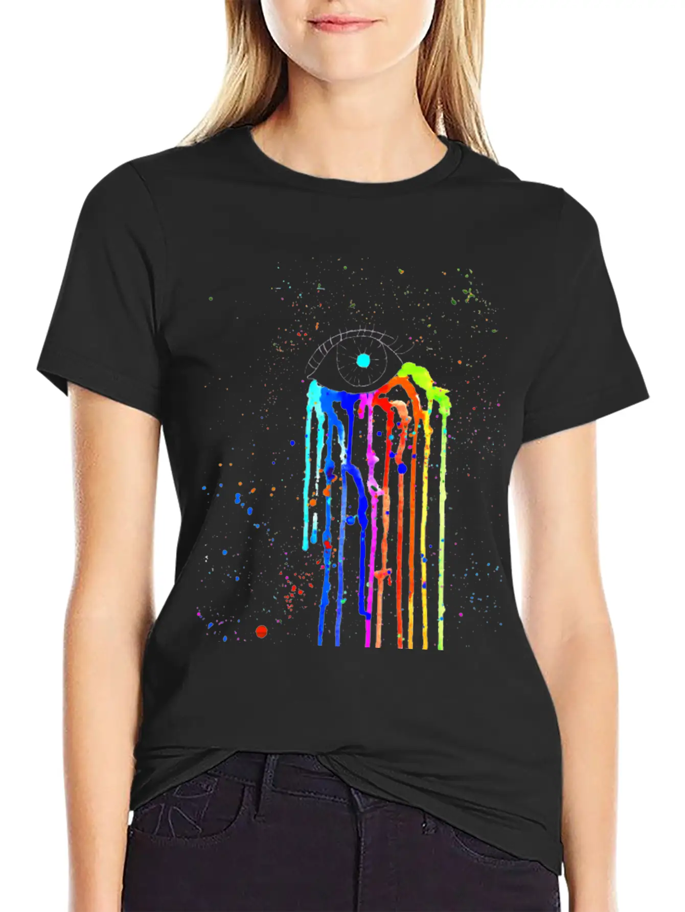 Eye Rainbow Tears Dark Essential Cotton Tee For Daily Outfits – Unisex Style