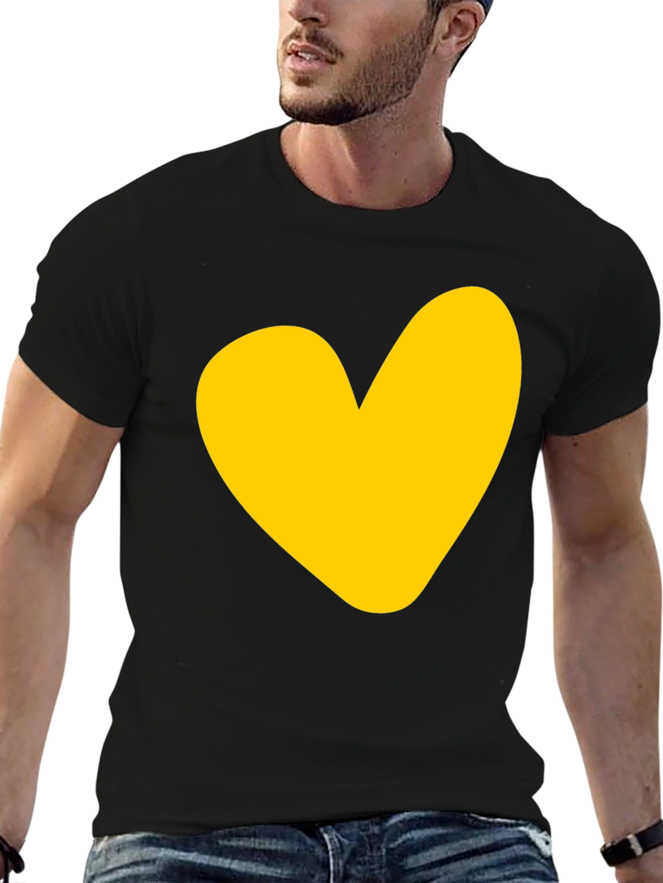 Black T-Shirt with Yellow Heart Graphic
