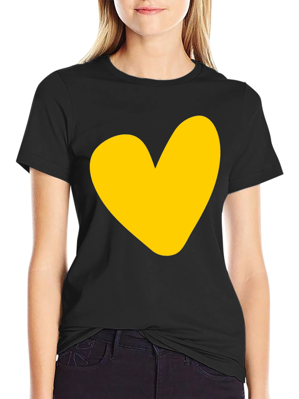 Black T-Shirt with Yellow Heart Graphic