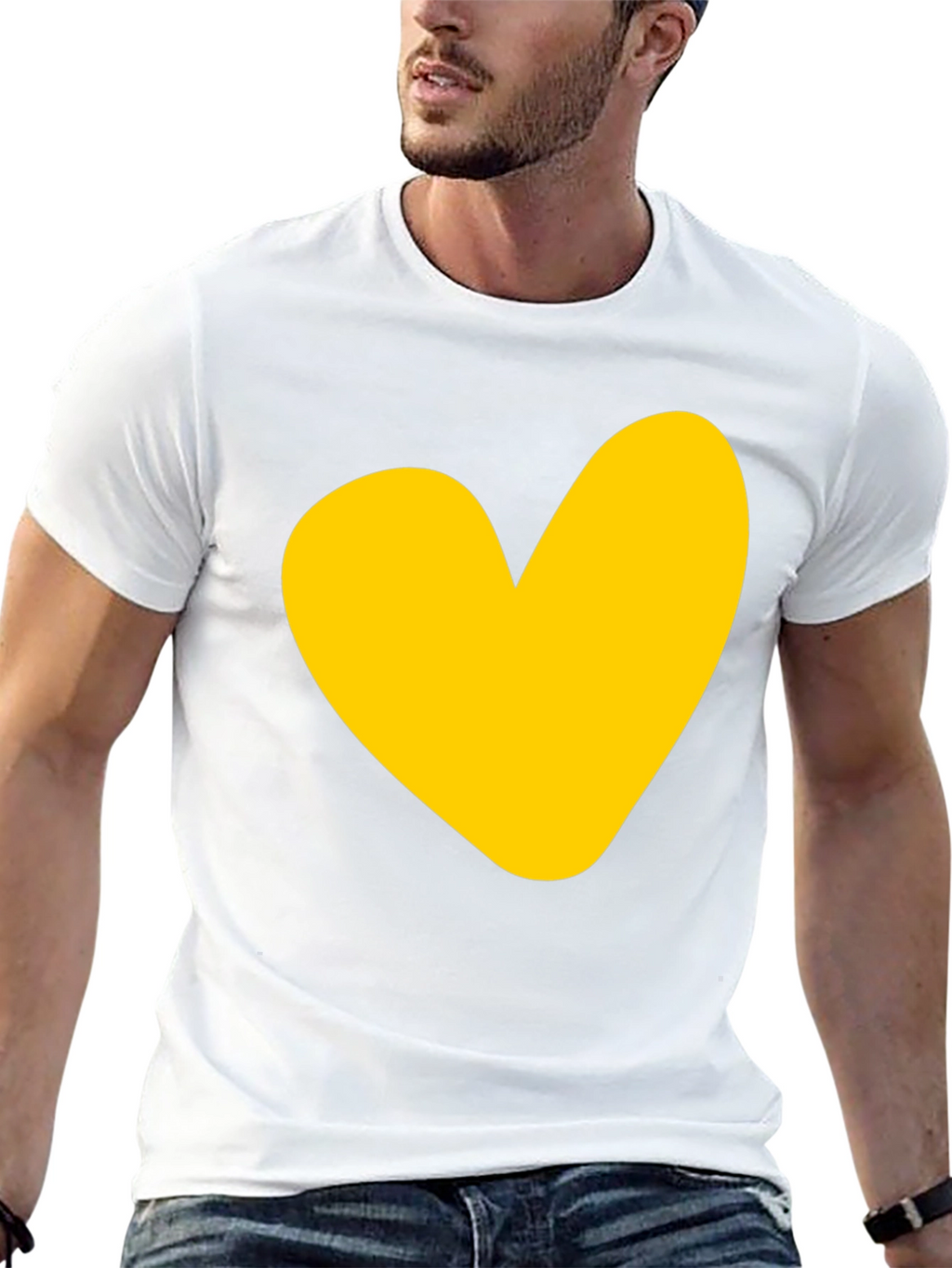 Black T-Shirt with Yellow Heart Graphic