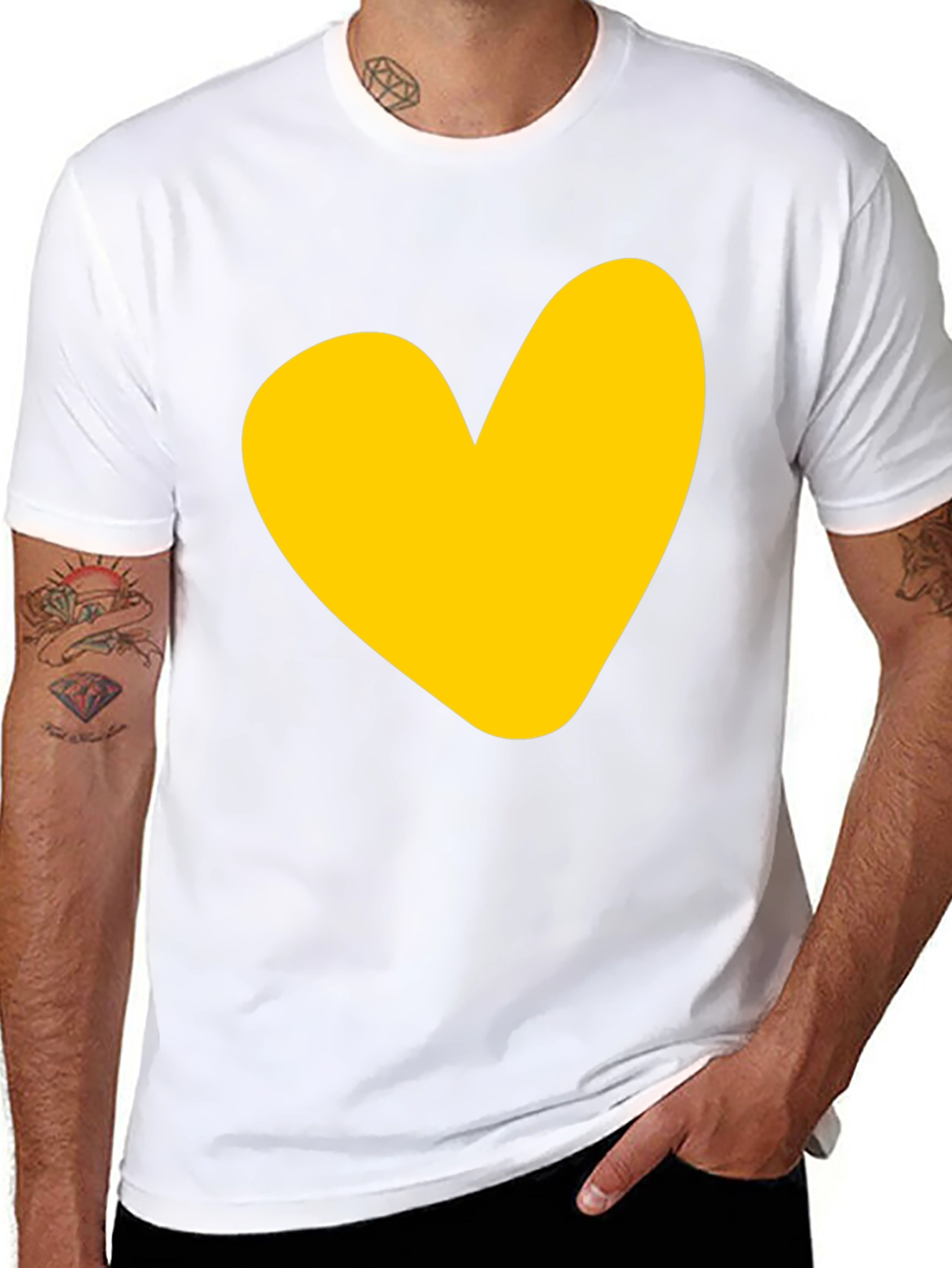 Black T-Shirt with Yellow Heart Graphic