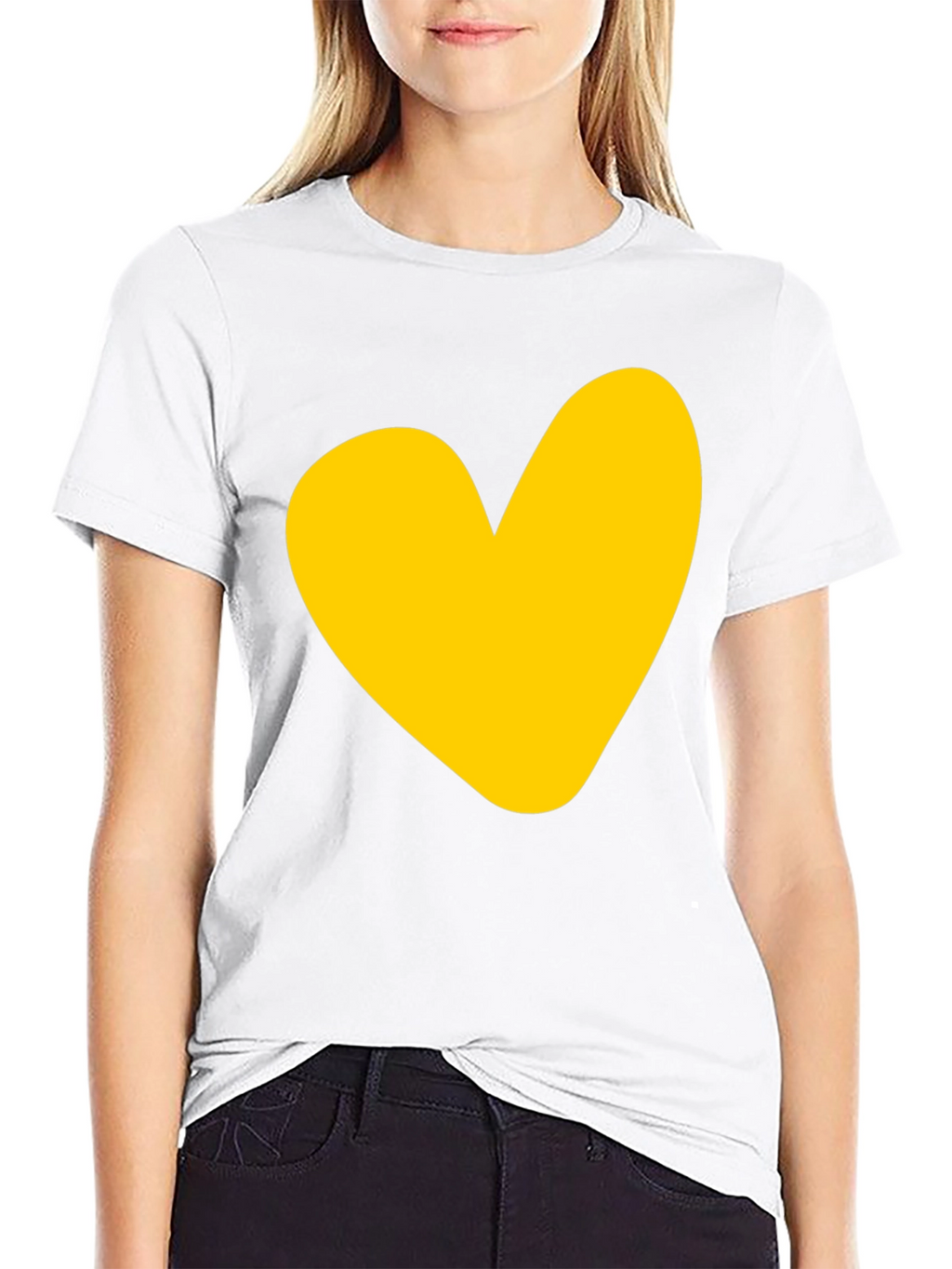 Black T-Shirt with Yellow Heart Graphic