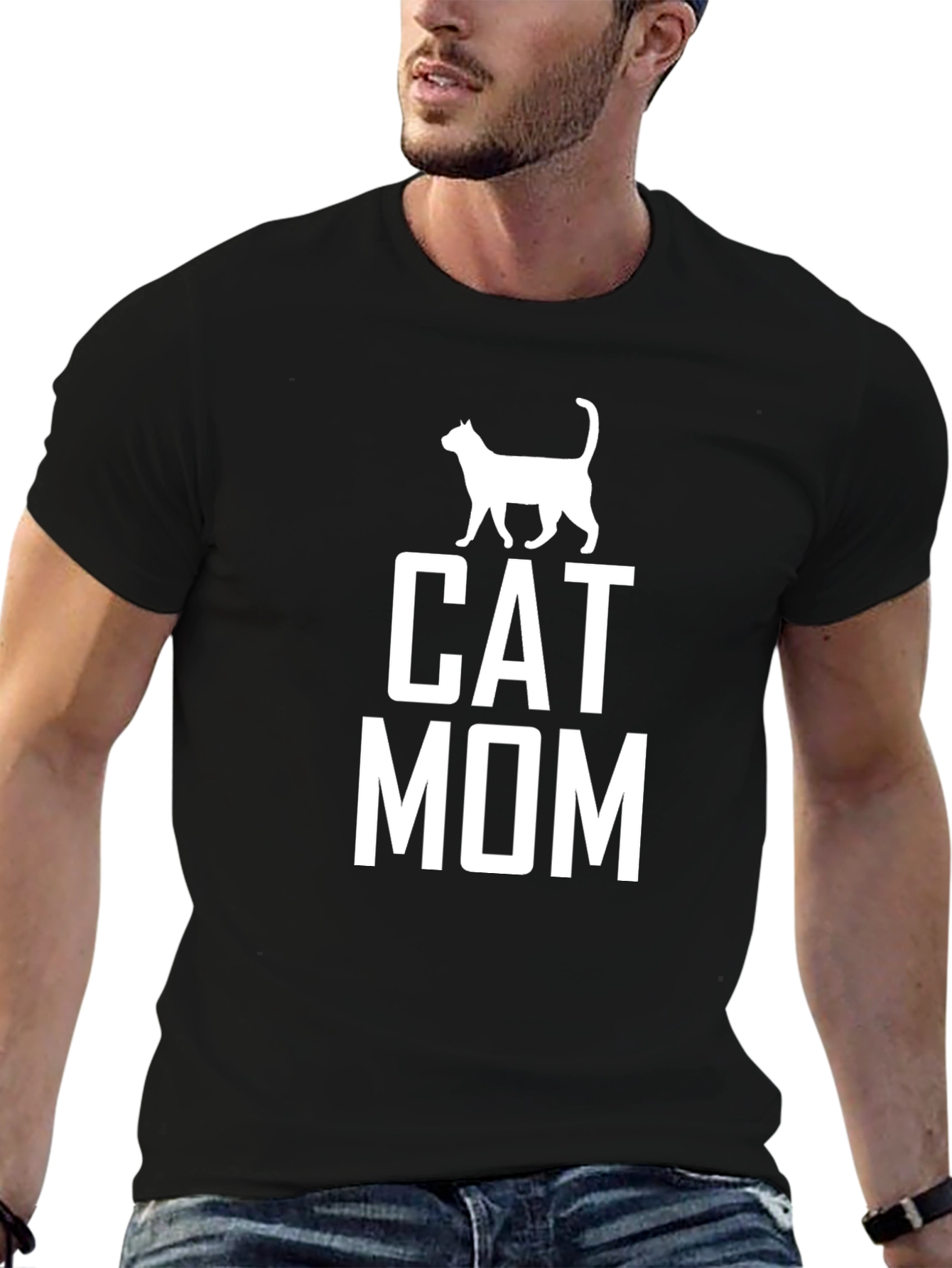 Cat Mom T-Shirt - Black Graphic Tee for Cat Lovers