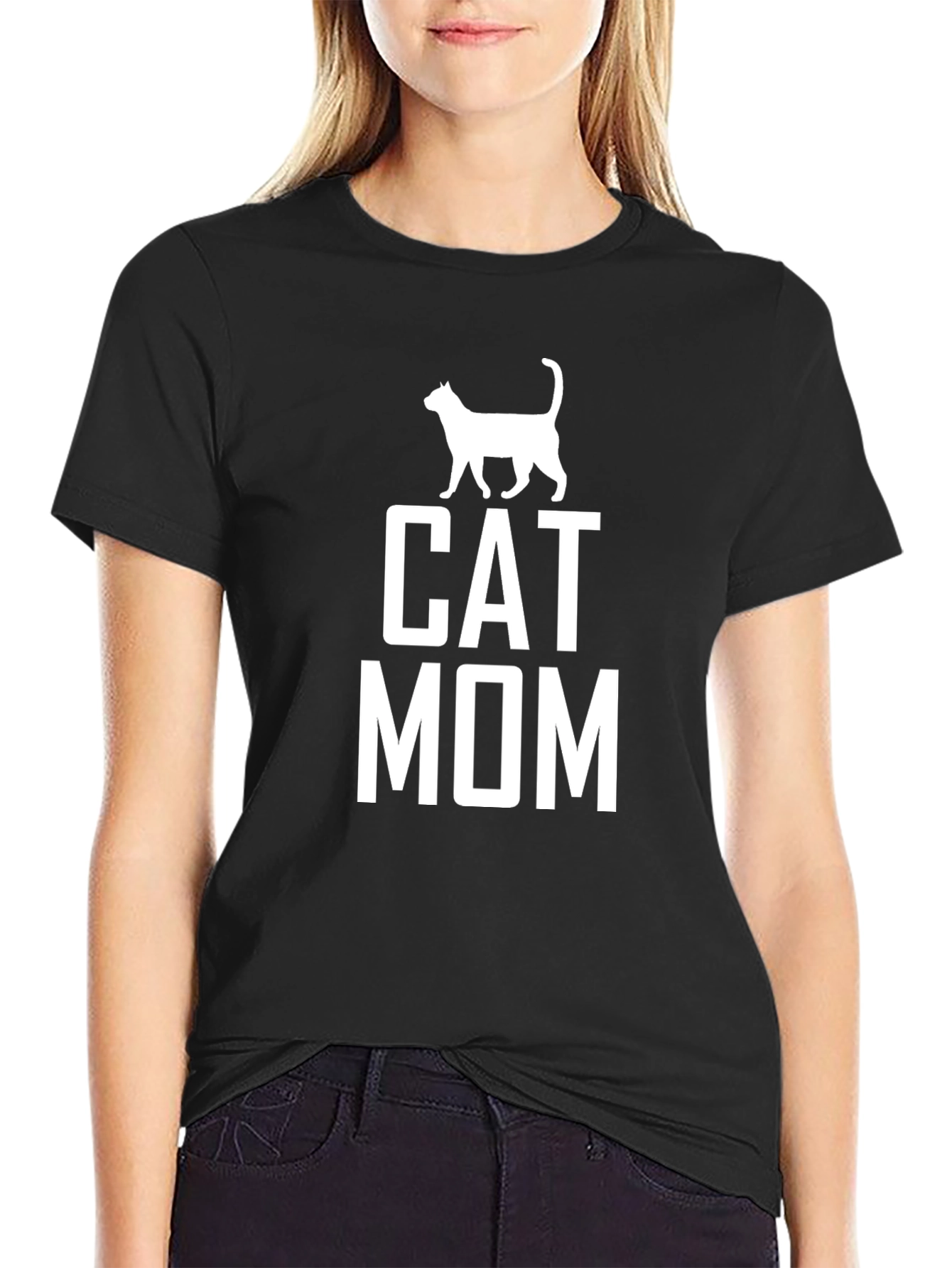Cat Mom T-Shirt - Black Graphic Tee for Cat Lovers