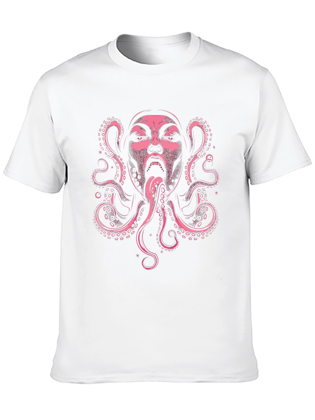Pink Octopus Face Graphic Black T-Shirt