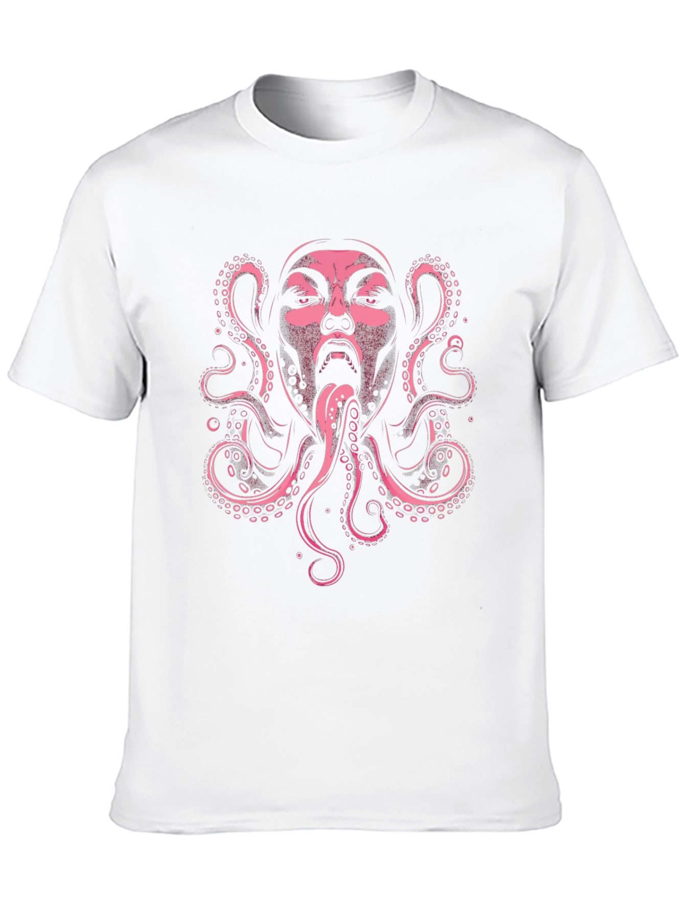 Pink Octopus Face Graphic Black T-Shirt