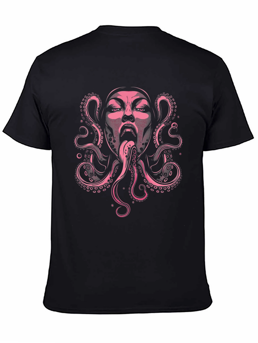 Pink Octopus Face Graphic Black T-Shirt