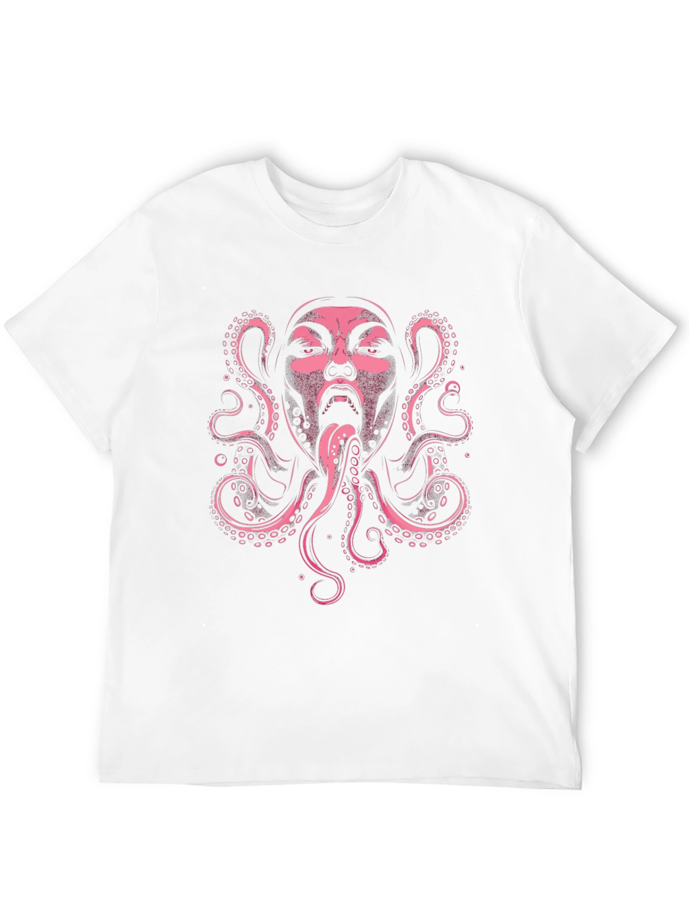 Pink Octopus Face Graphic Black T-Shirt