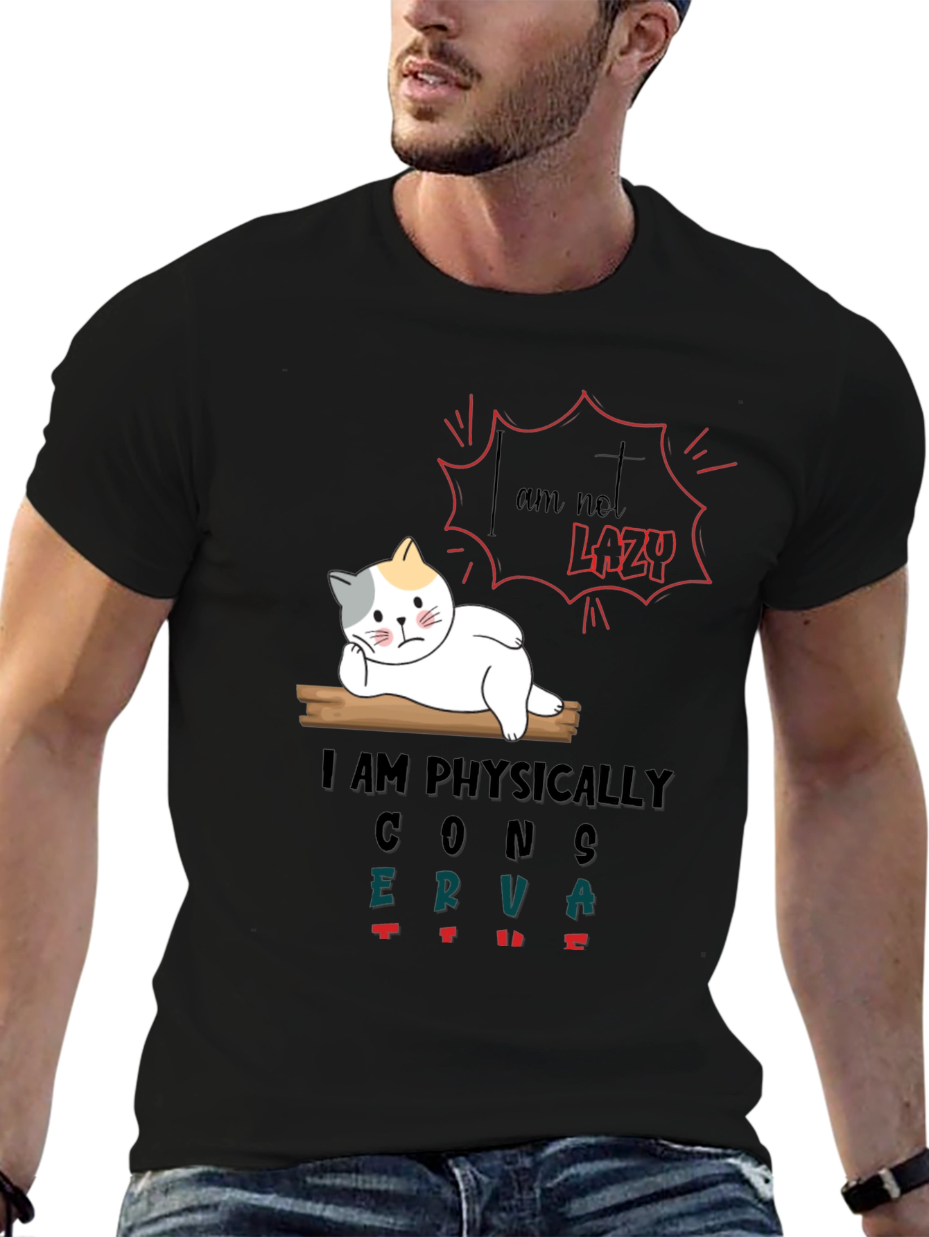 Lazy Cat Graphic T-Shirt - Humorous & Comfortable