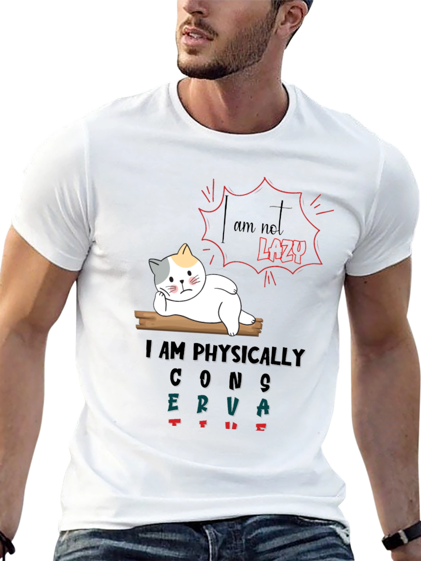 Lazy Cat Graphic T-Shirt - Humorous & Comfortable