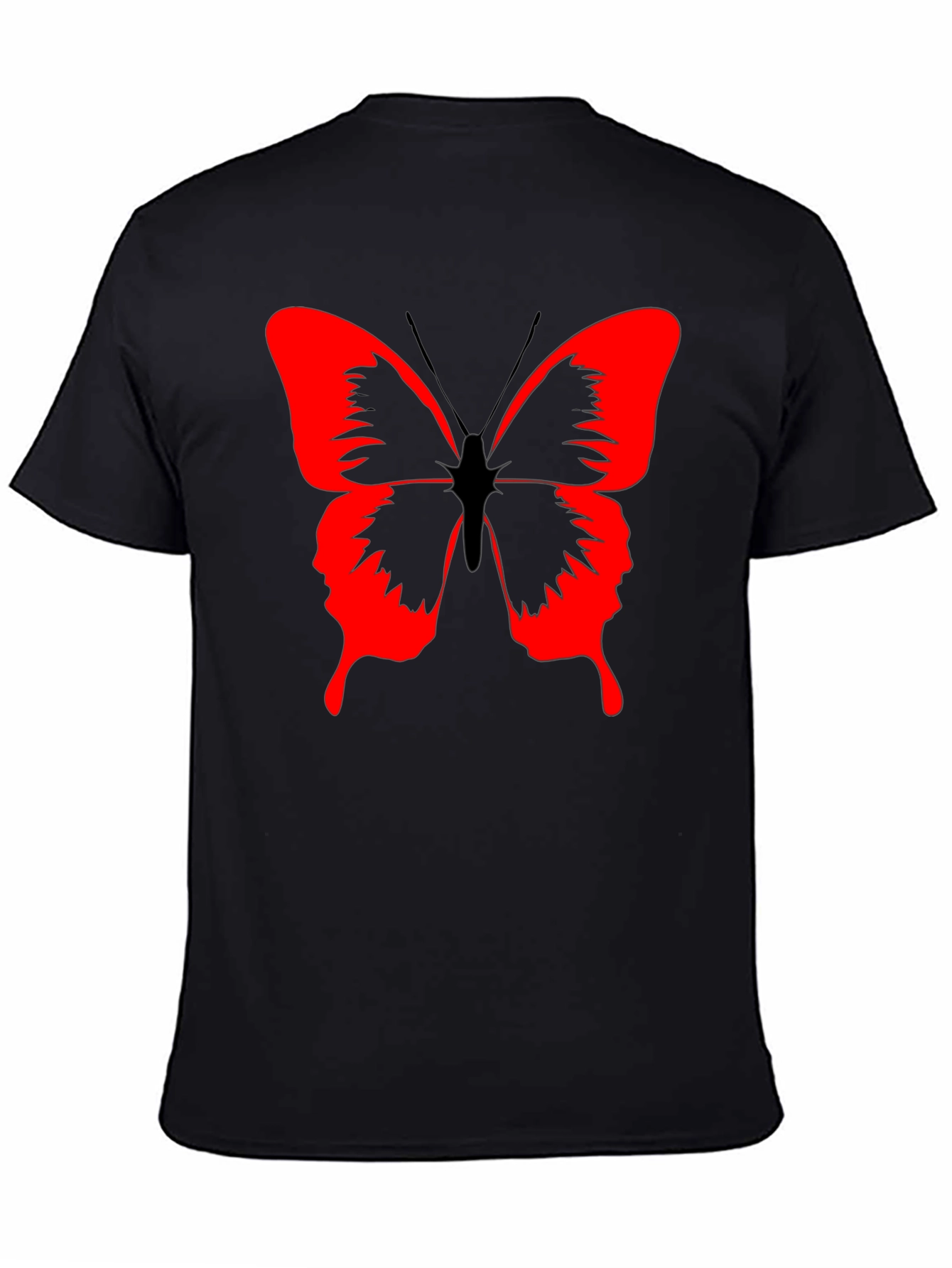 Butterfly Graphic Black T-Shirt - Bold Red Design