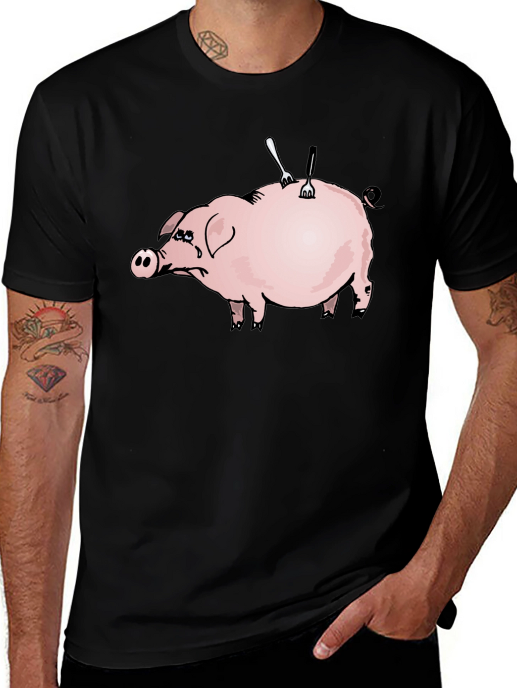Sad Pig T-Shirt - Forks In Back Design