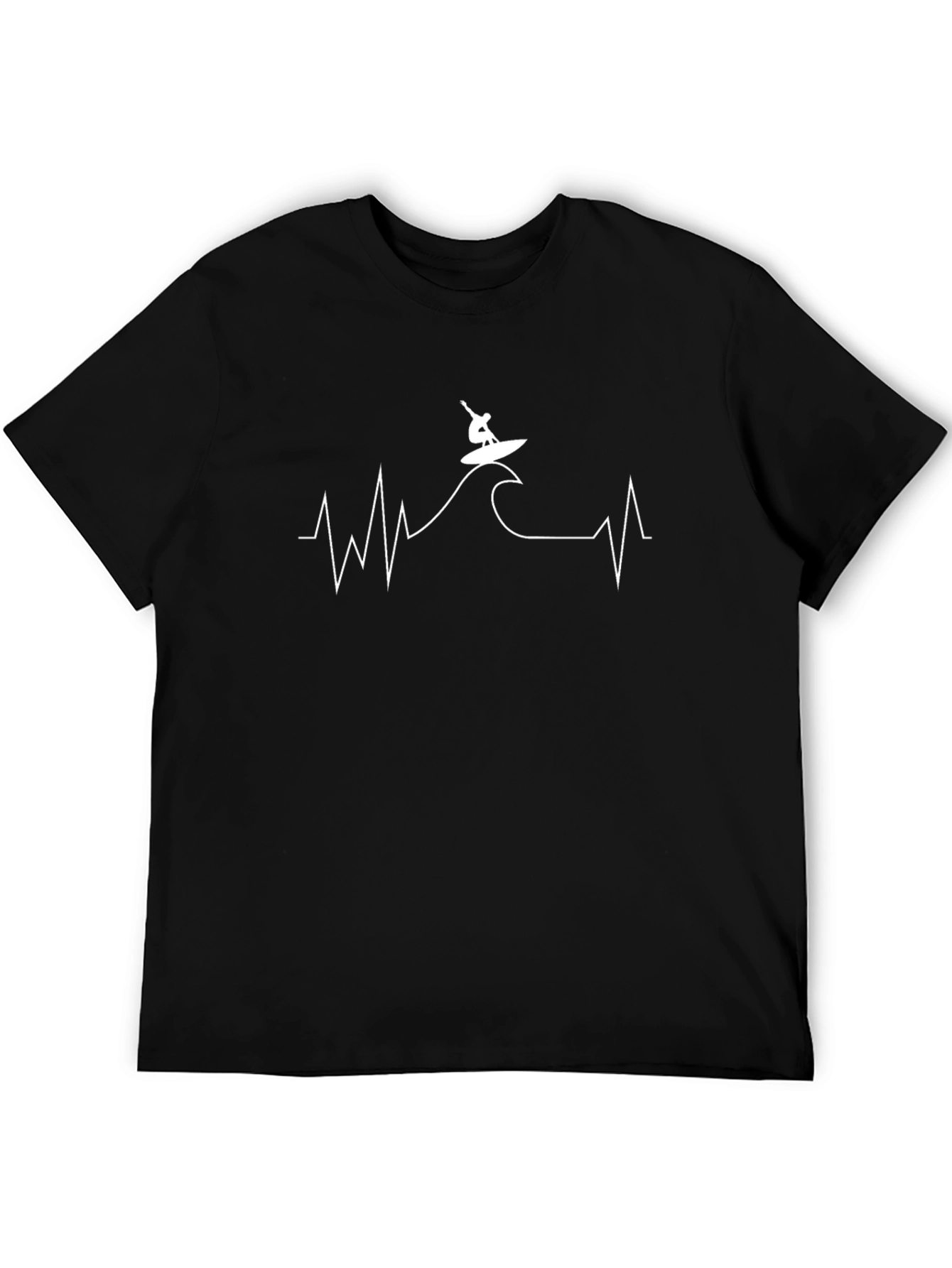 Surfer Heartbeat Graphic Tee - Black Cotton T-Shirt