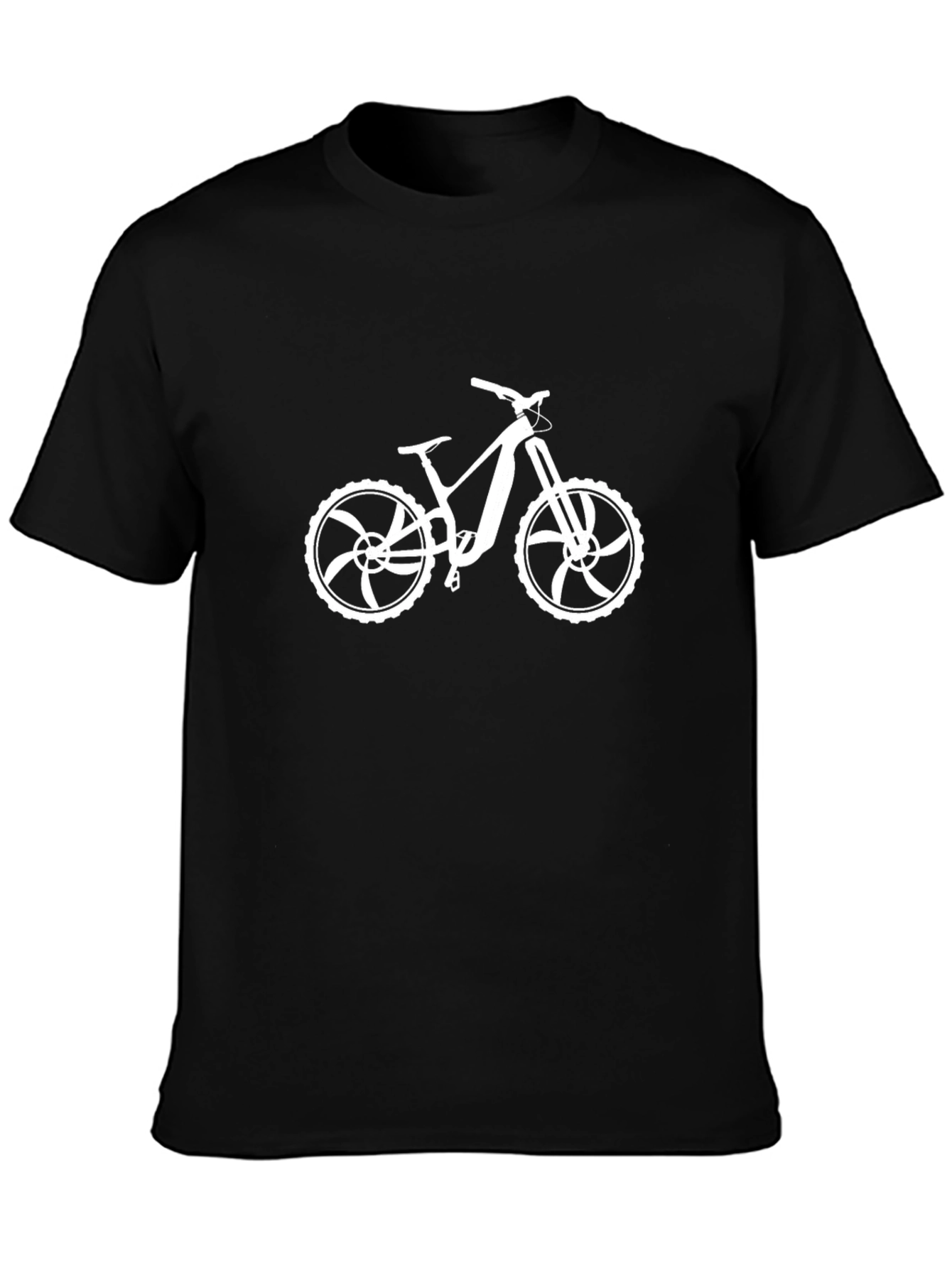Black T-Shirt with White Mountain Bike Graphic