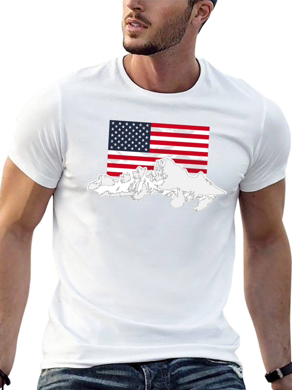 USA Flag Mountain Graphic Black T-Shirt
