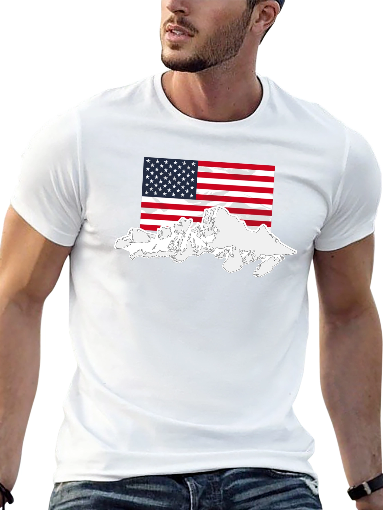 USA Flag Mountain Graphic Black T-Shirt