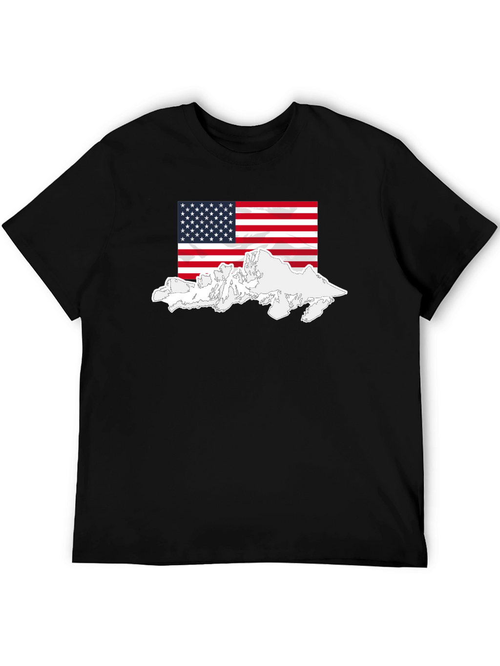 USA Flag Mountain Graphic Black T-Shirt