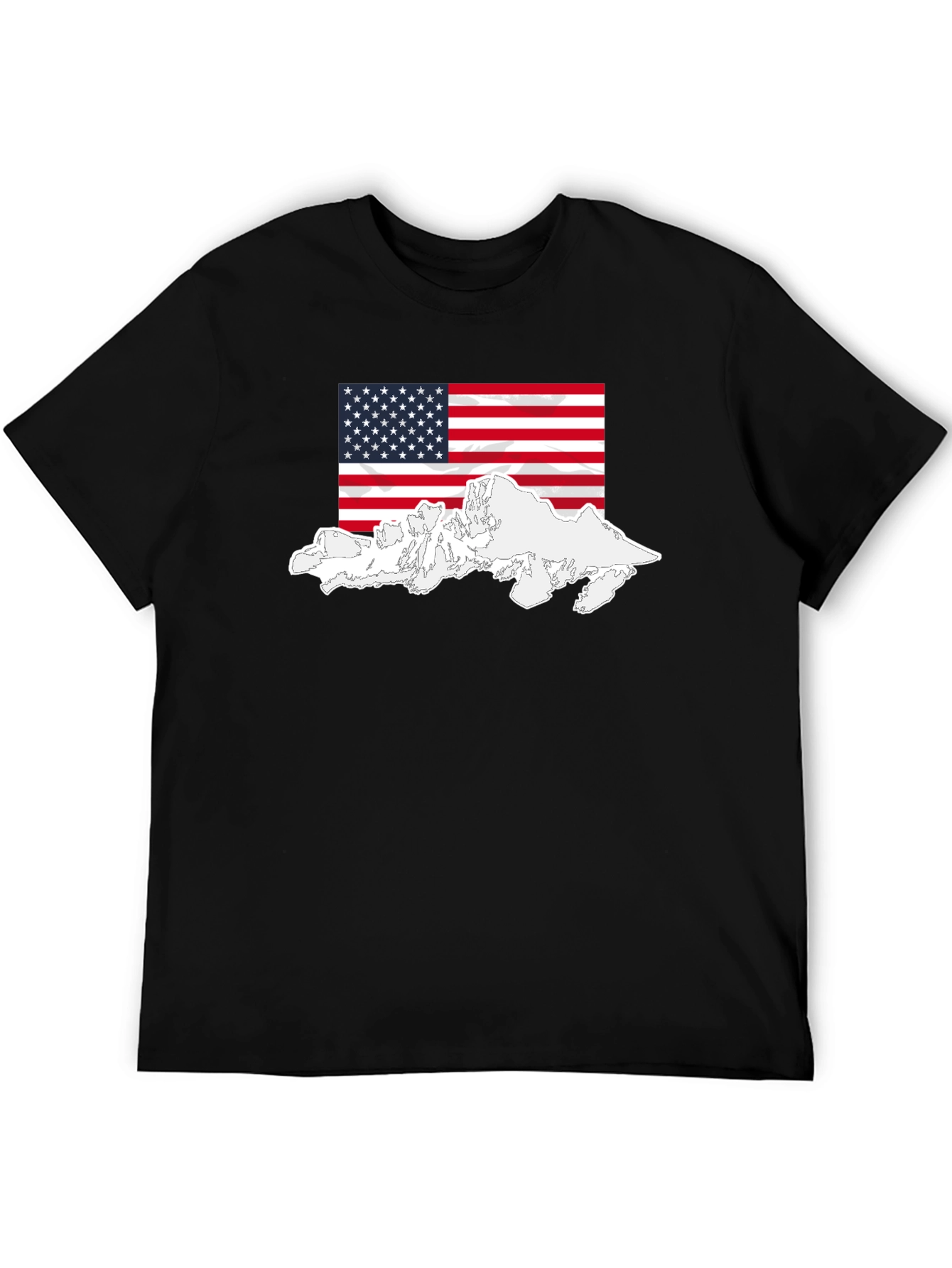 USA Flag Mountain Graphic Black T-Shirt