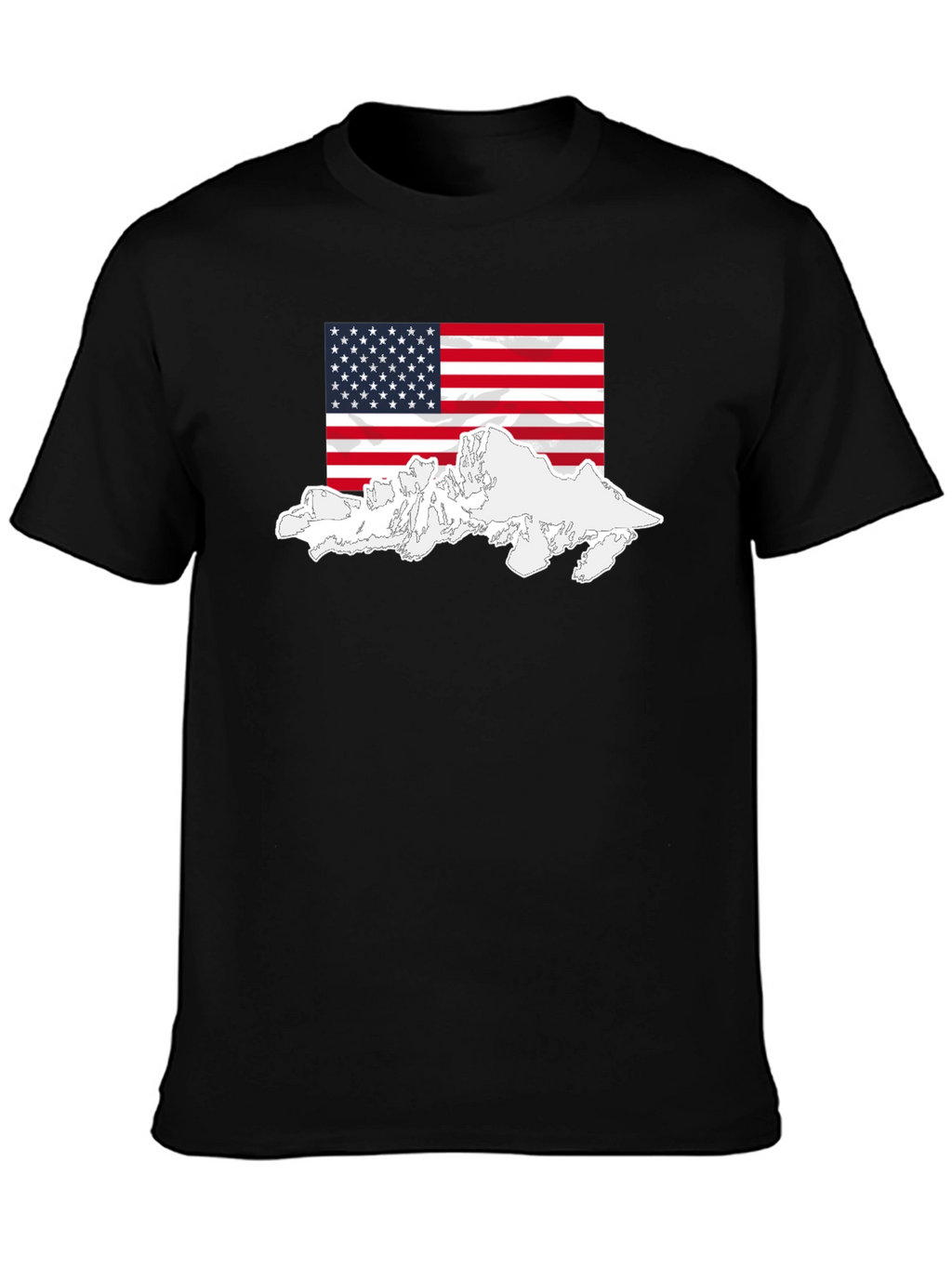 USA Flag Mountain Graphic Black T-Shirt