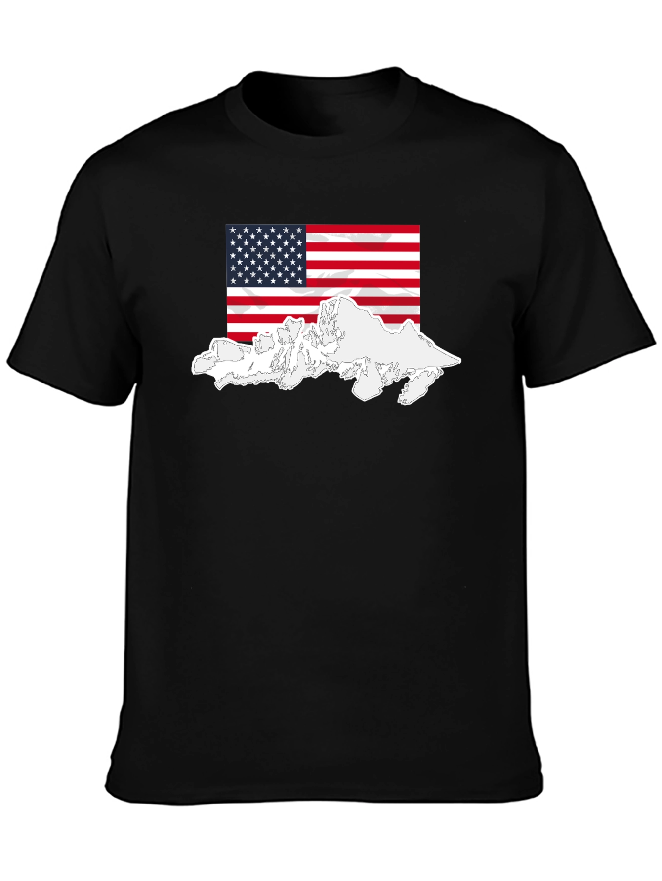 USA Flag Mountain Graphic Black T-Shirt