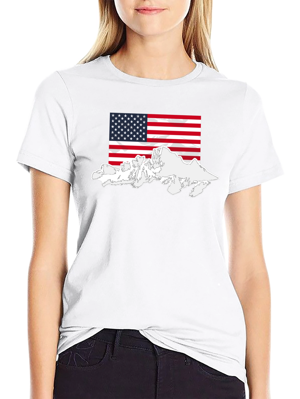 USA Flag Mountain Graphic Black T-Shirt