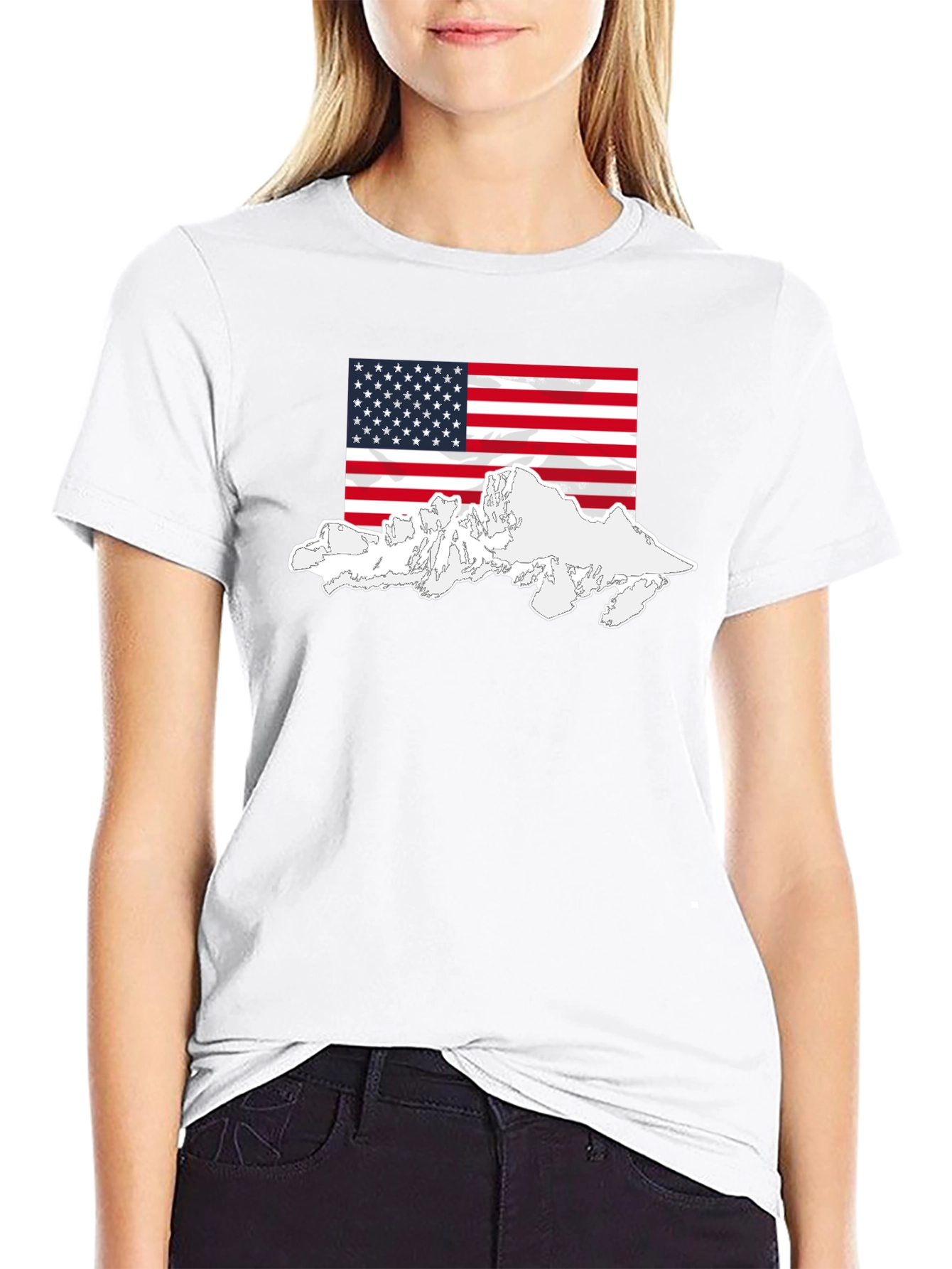 USA Flag Mountain Graphic Black T-Shirt