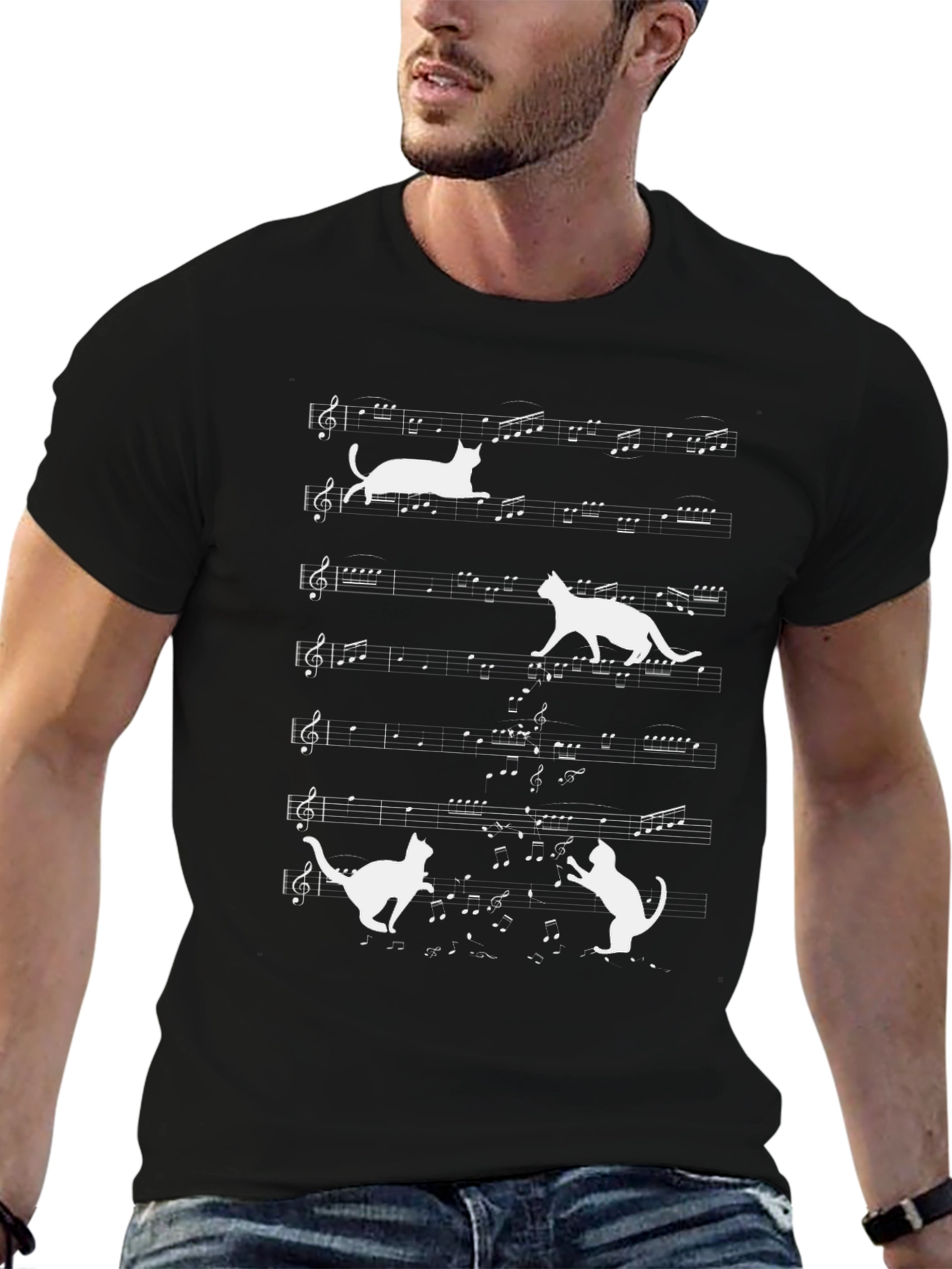 Musical Cats Graphic Tee - Black Unisex T-Shirt