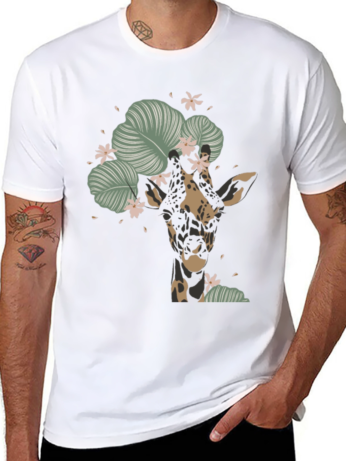 Floral Giraffe Graphic Tee - Unique Animal T-Shirt