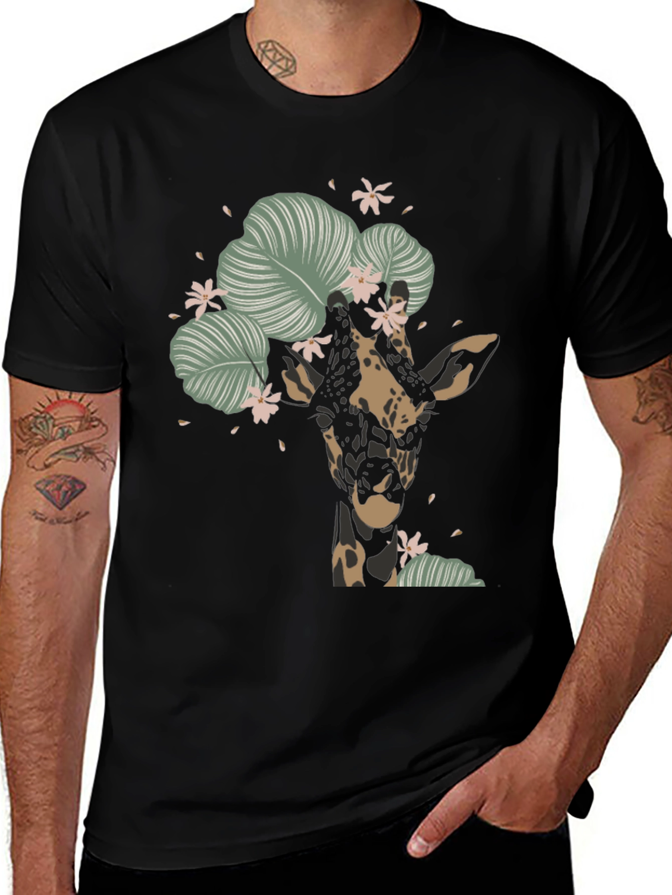 Floral Giraffe Graphic Tee - Unique Animal T-Shirt