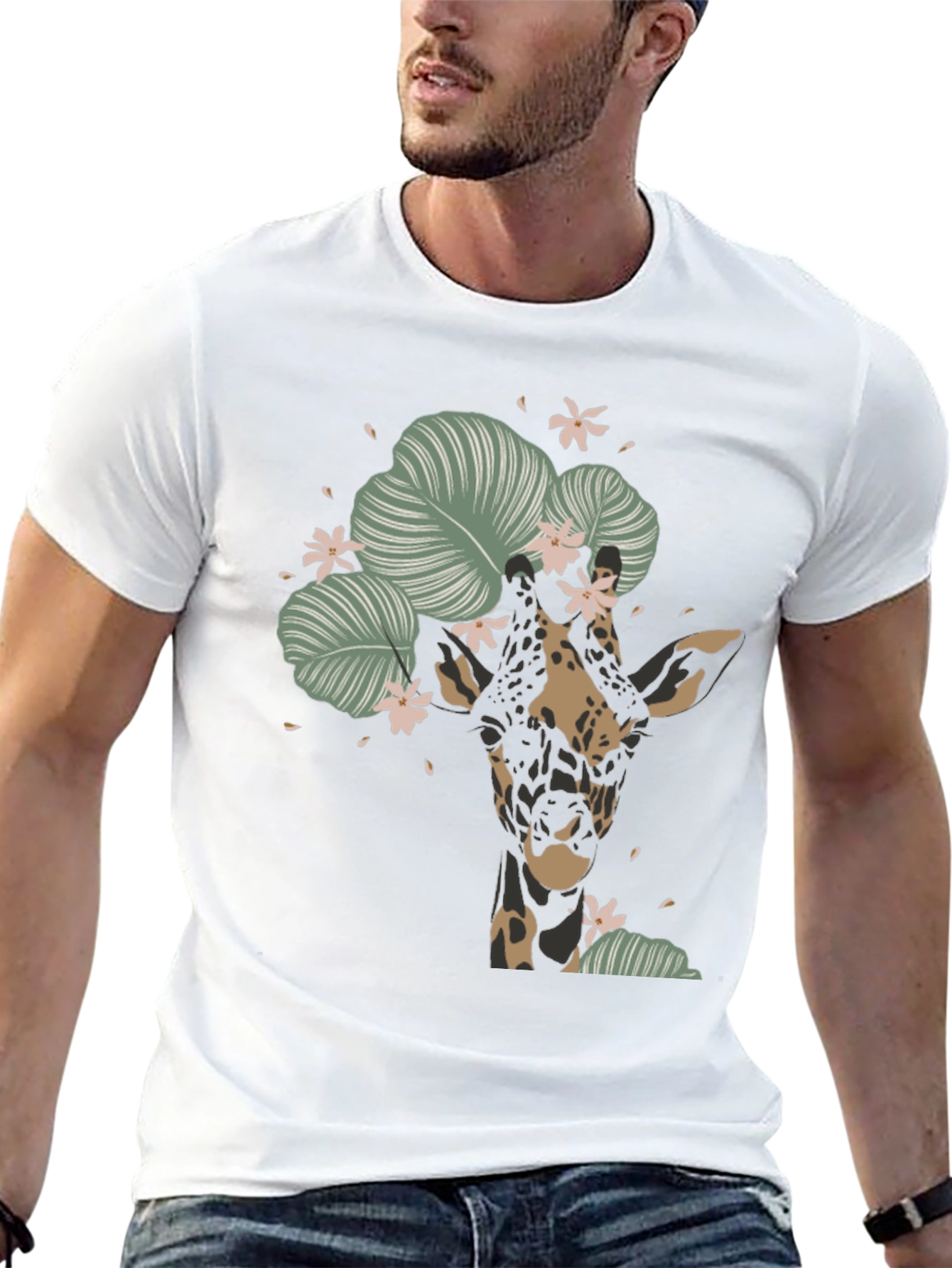 Floral Giraffe Graphic Tee - Unique Animal T-Shirt