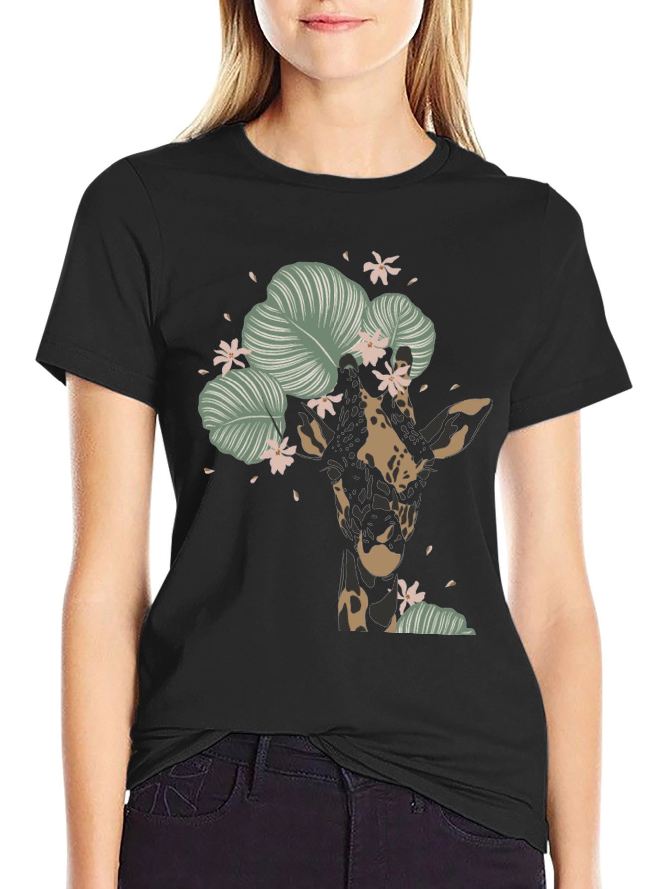 Floral Giraffe Graphic Tee - Unique Animal T-Shirt