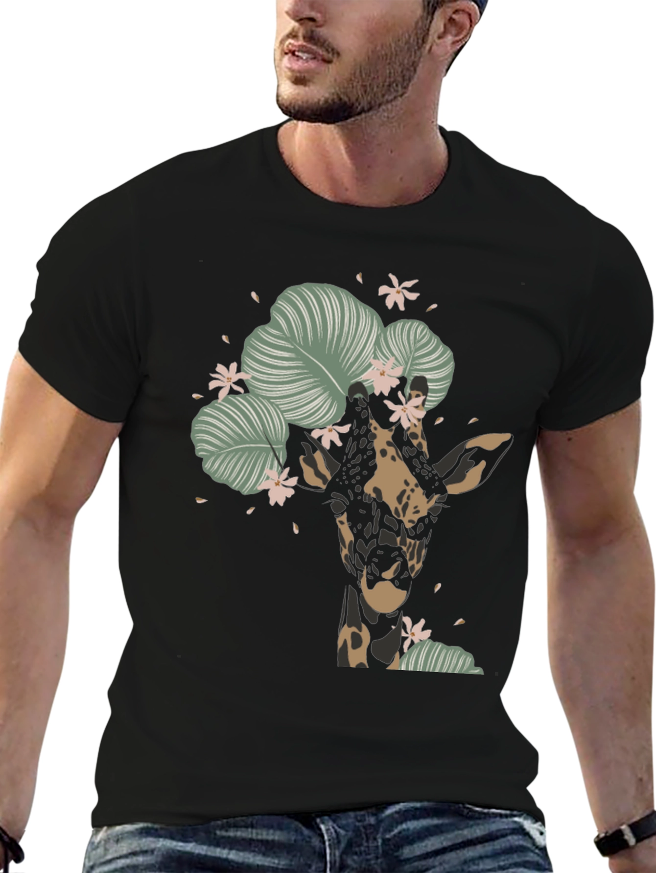 Floral Giraffe Graphic Tee - Unique Animal T-Shirt