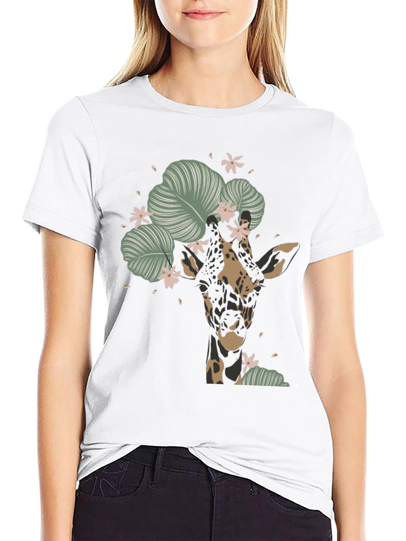 Floral Giraffe Graphic Tee - Unique Animal T-Shirt