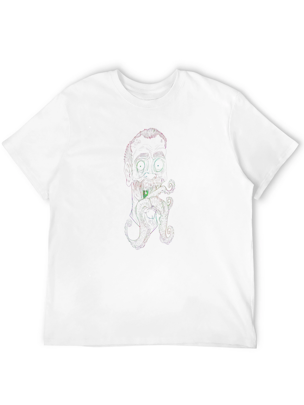 Neon Line Art Octopus Man Black T-Shirt