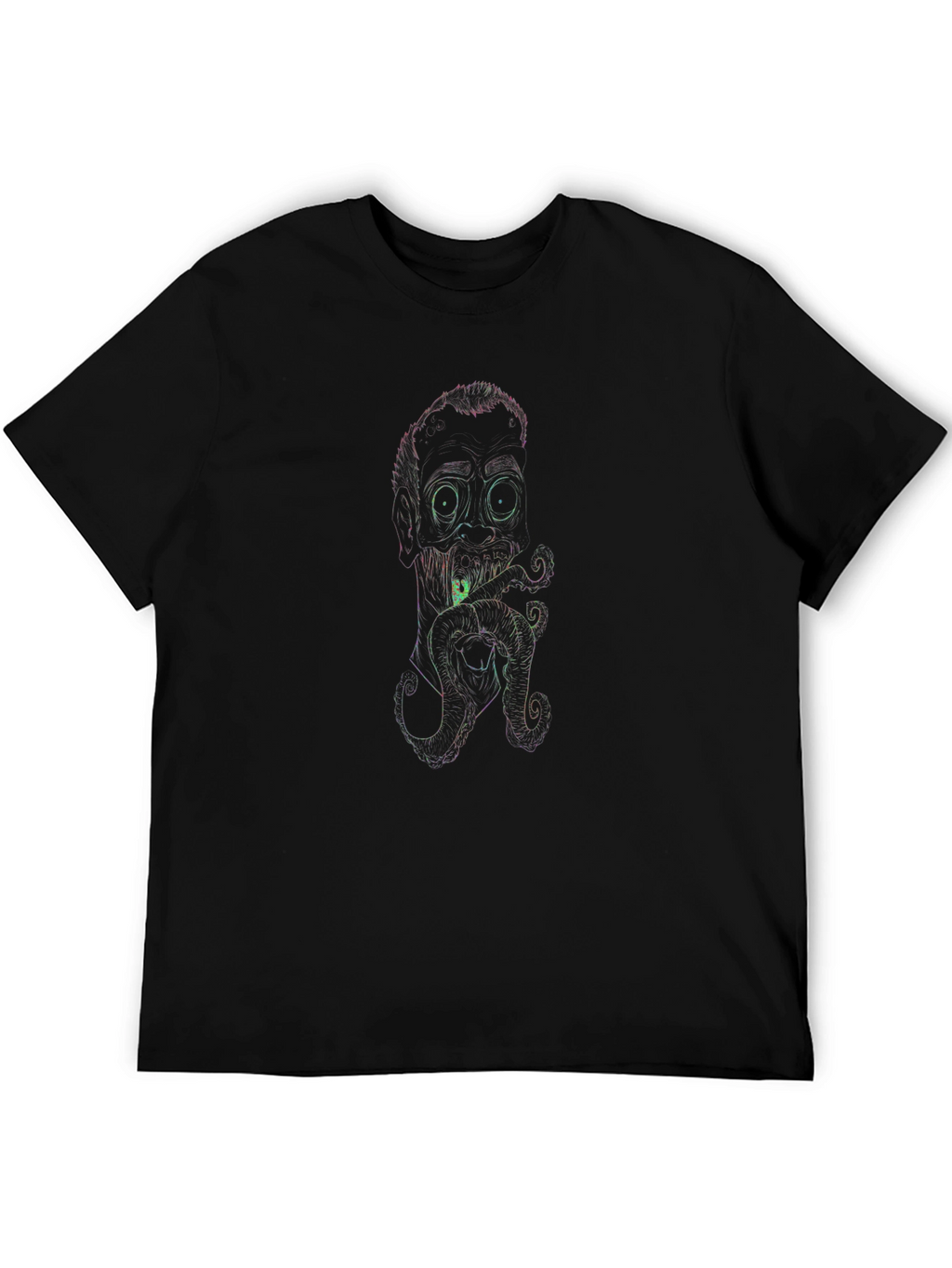 Neon Line Art Octopus Man Black T-Shirt