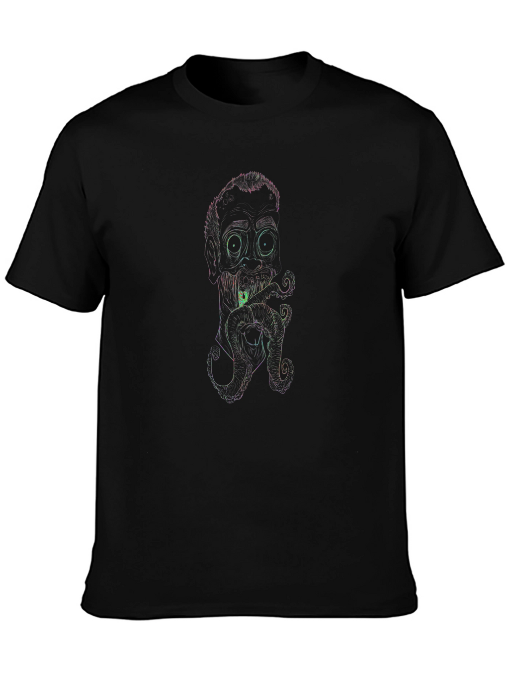 Neon Line Art Octopus Man Black T-Shirt