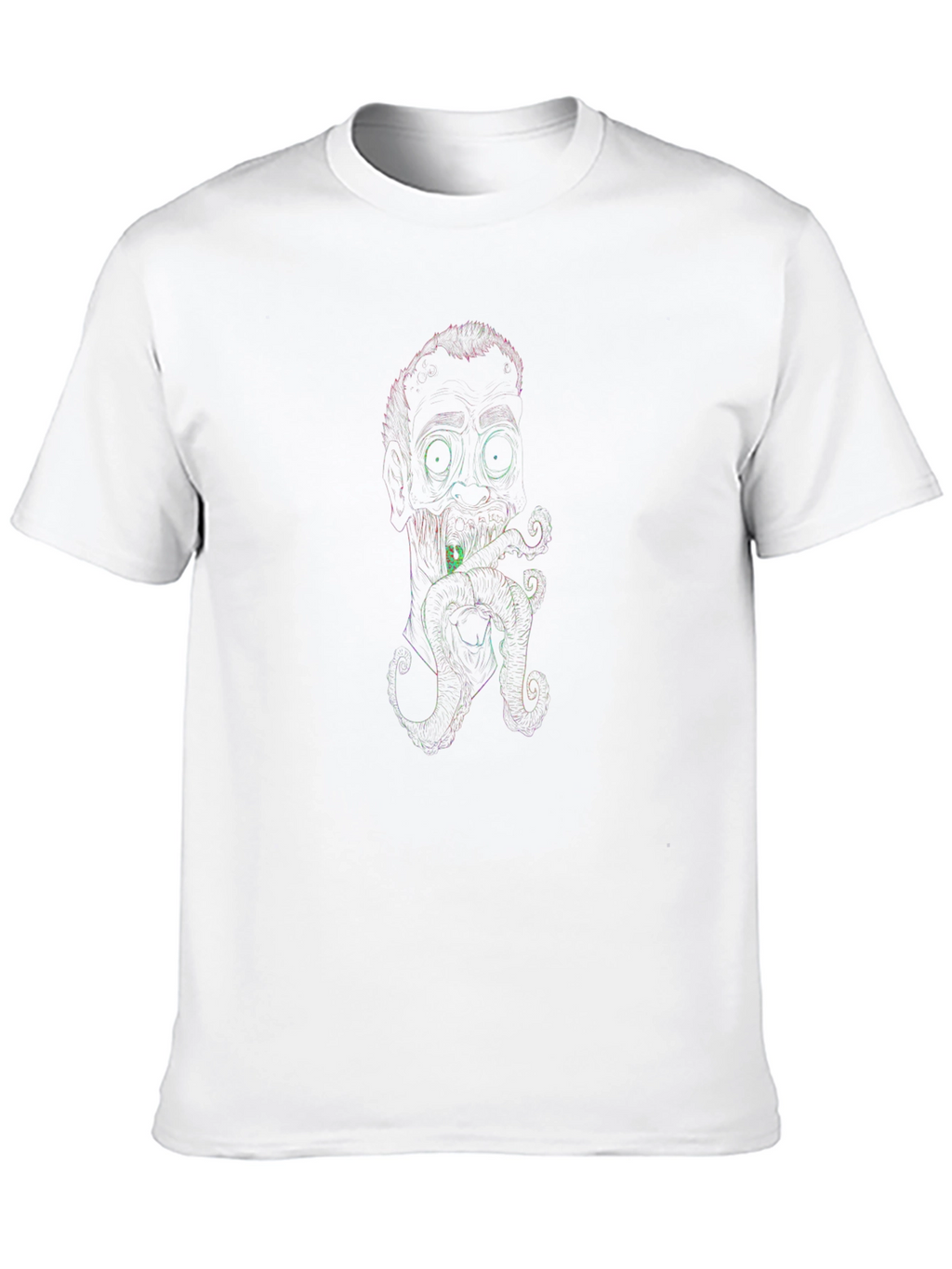 Neon Line Art Octopus Man Black T-Shirt