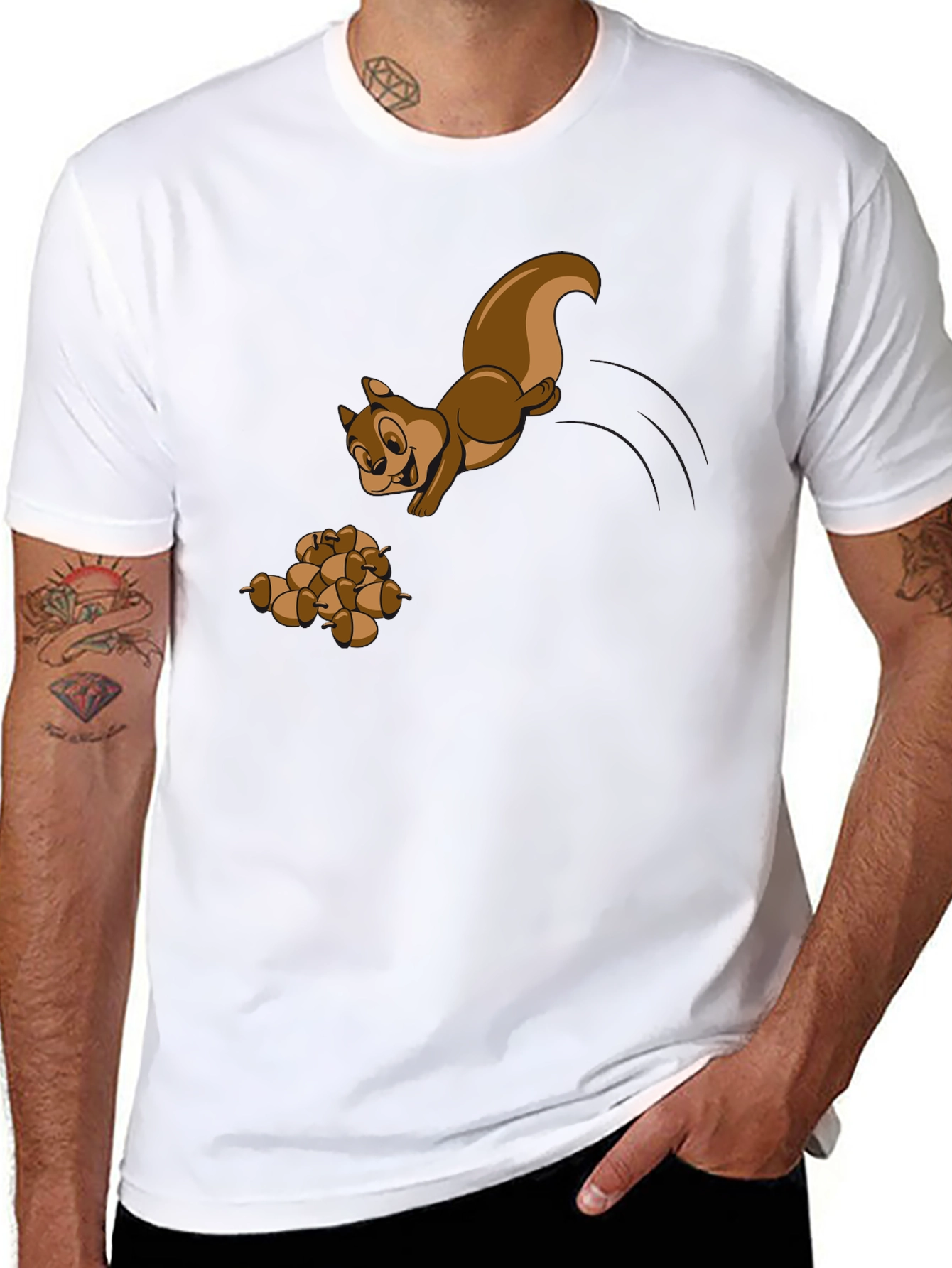 Squirrel and Acorns Graphic Tee - Black
