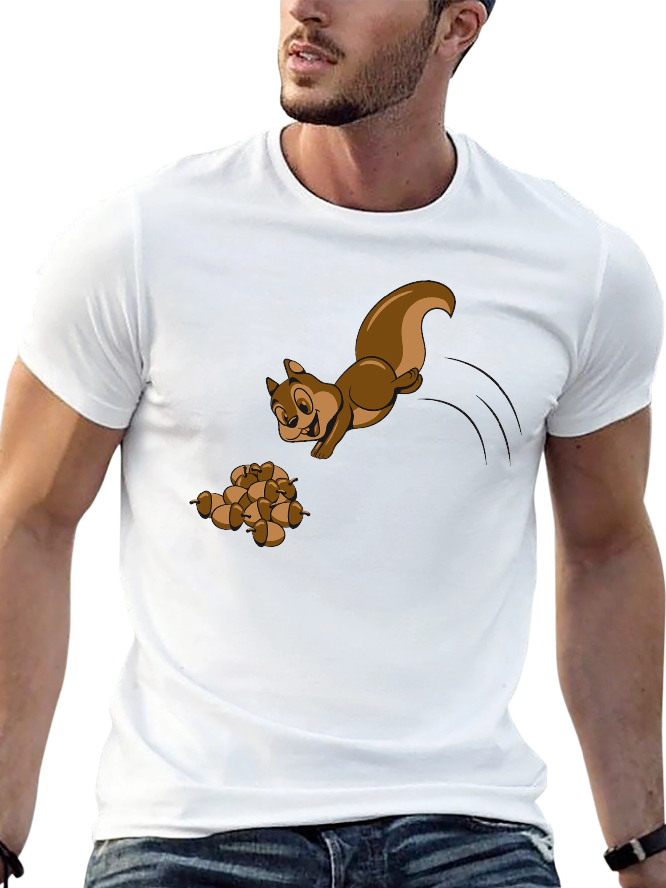 Squirrel and Acorns Graphic Tee - Black