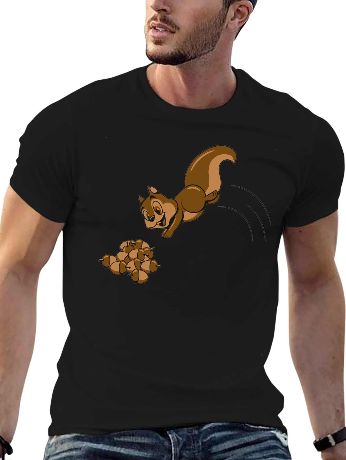 Squirrel and Acorns Graphic Tee - Black