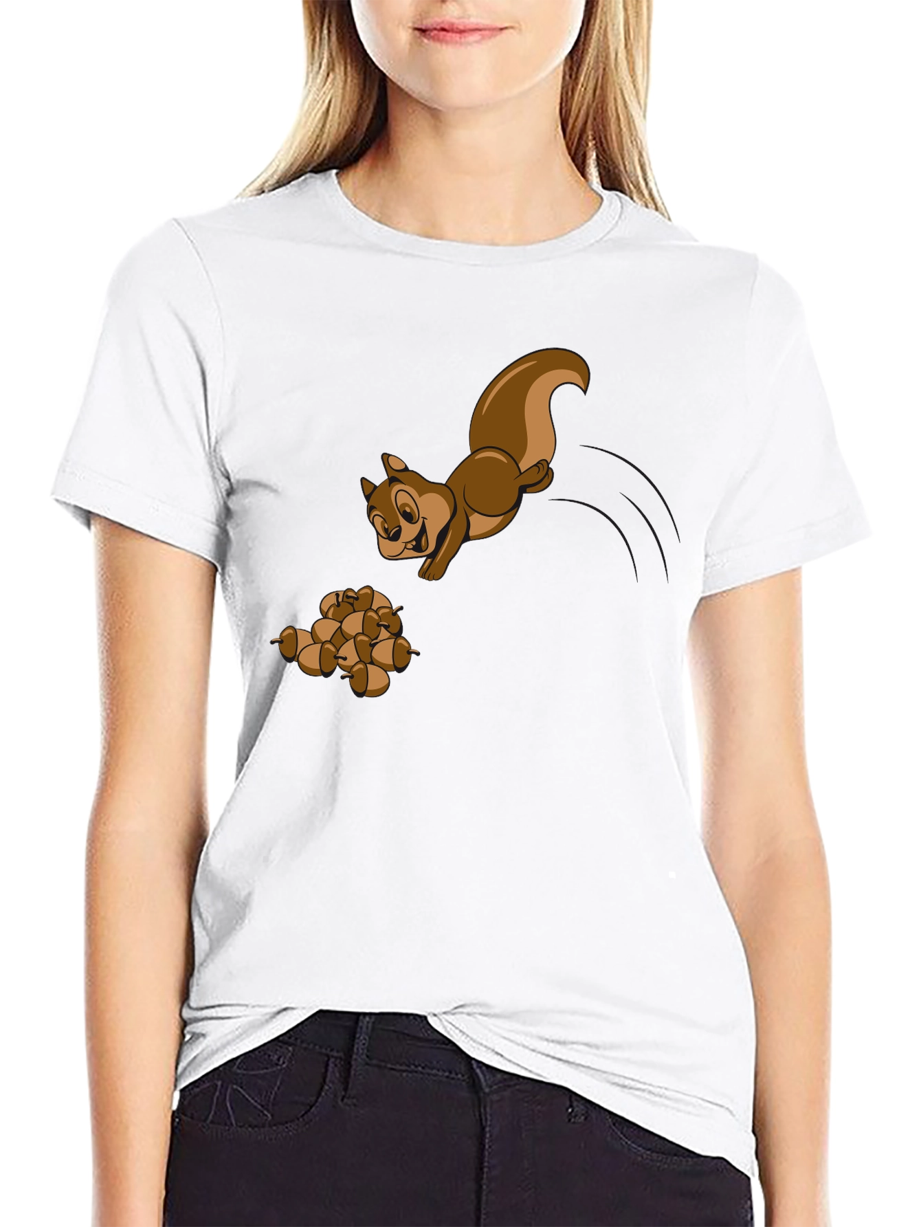 Squirrel and Acorns Graphic Tee - Black